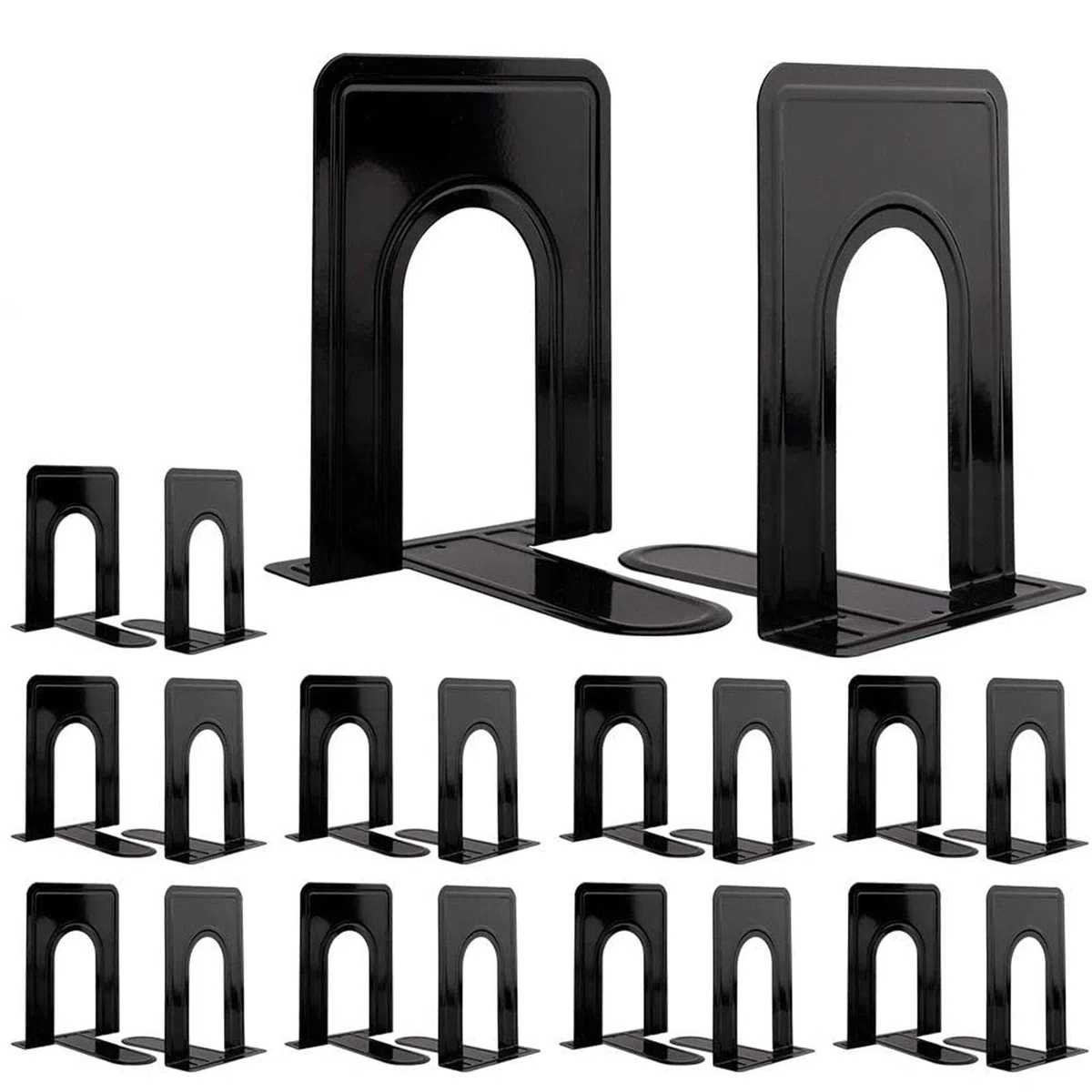 Jekkis Sujetalibros de Metal, 10 pares/20 sujetalibros Resistentes, 6.7 x 5.7 x 4.9 Pulgadas, Color Negro, sujetalibros Antideslizantes para estantes, Oficina y hogar