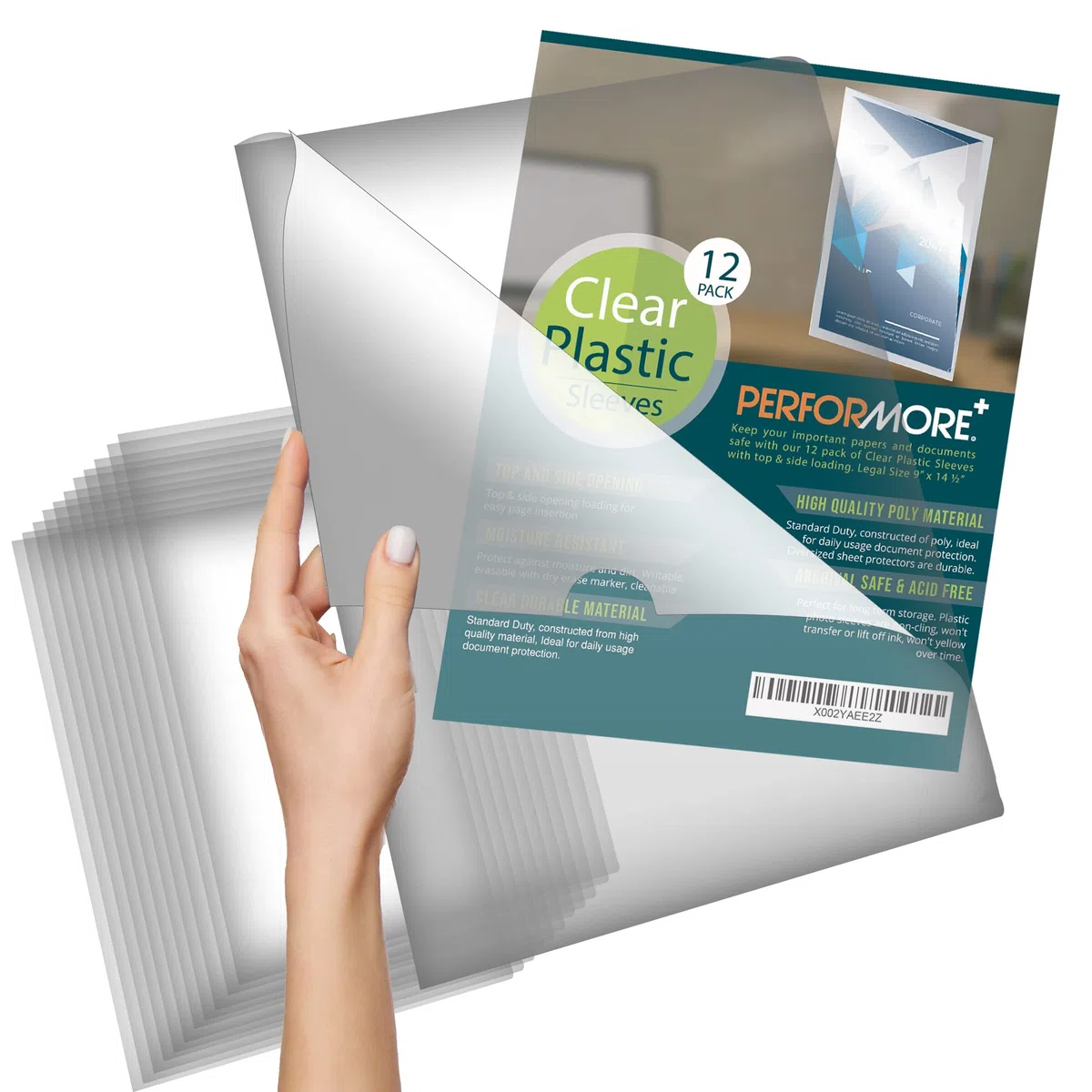 Fundas de plástico de tamaño legal (9 x 14.5 pulgadas), paquete de 12 fundas transparentes de bolsillo para proyectos