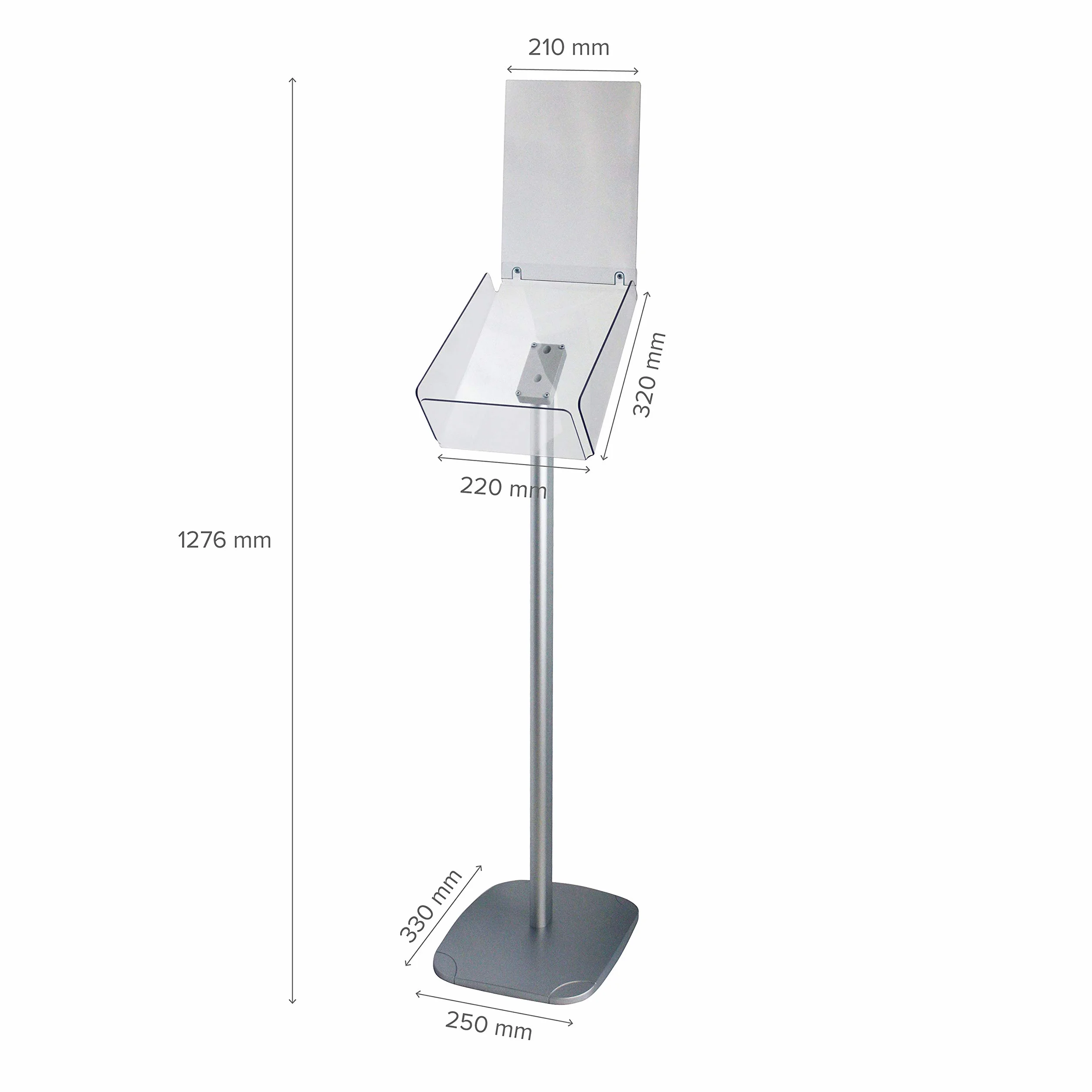 Portafolletos de Suelo Plus DIN A4 Vertical con Soporte para Rótulo Superior | Expositor de Folletos con Bandeja Acrílica Transparente | Stand Informativo Decorativo