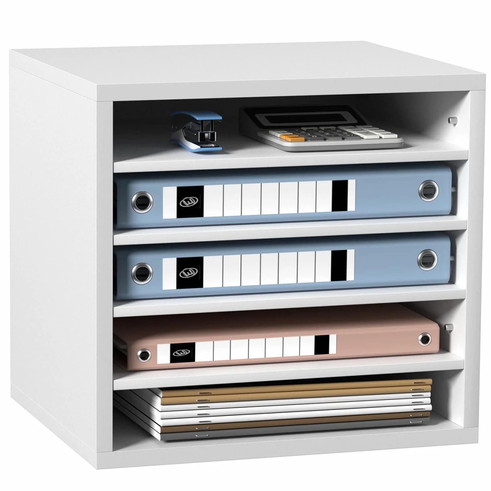 VEVOR Organizador de Literatura de madera Aglomerado Estante de Almacenamiento de Documentos de 5 Compartimentos 35,5x30,5x33 cm Clasificador de Literatura con Estantes Ajustables para Oficina, Blanco