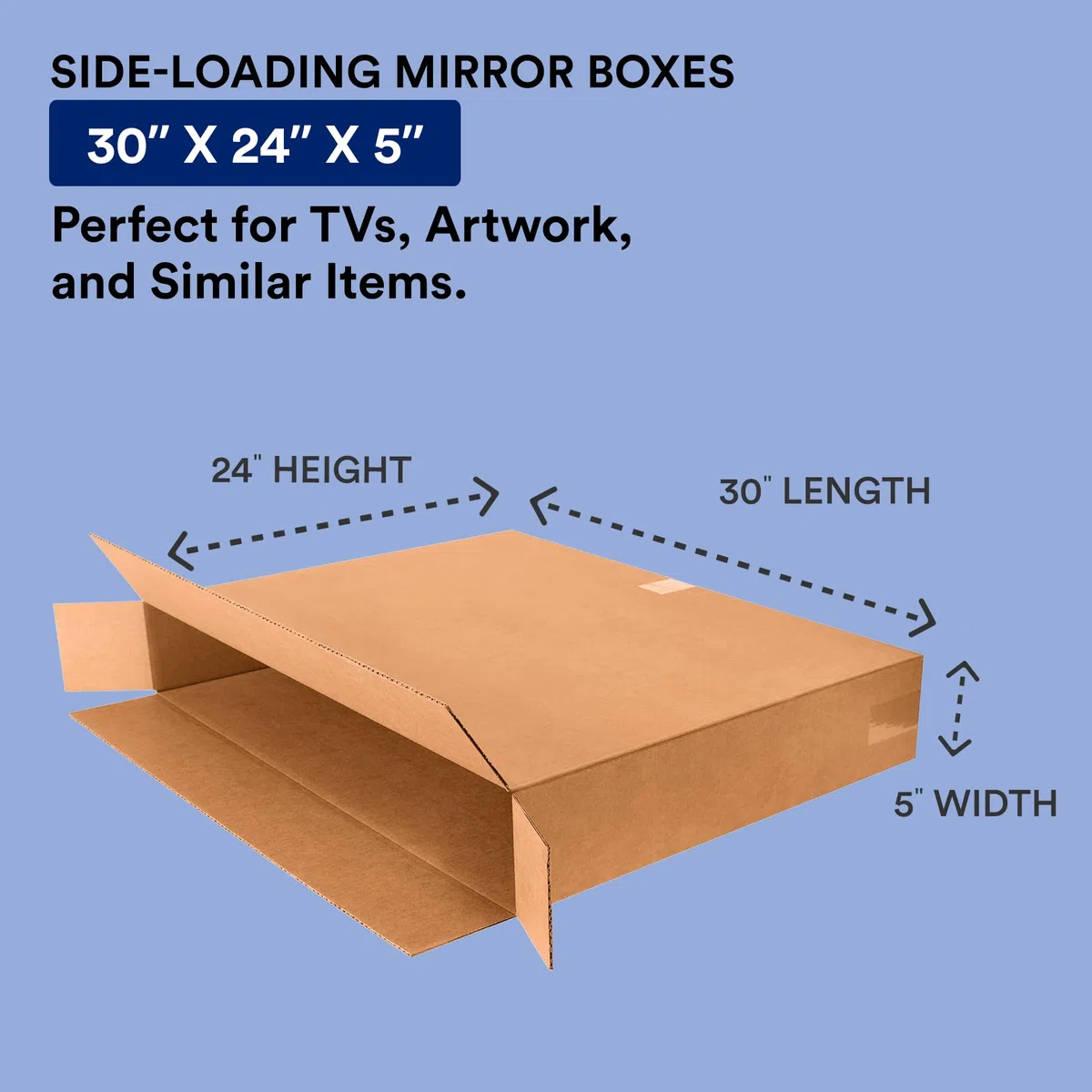 Cajas Envío rápido carga lateral bf30524fol cartón corrugado cajas, 30 "X 5" x 24 ", para espejos y obras de arte, Kraft (10 unidades)