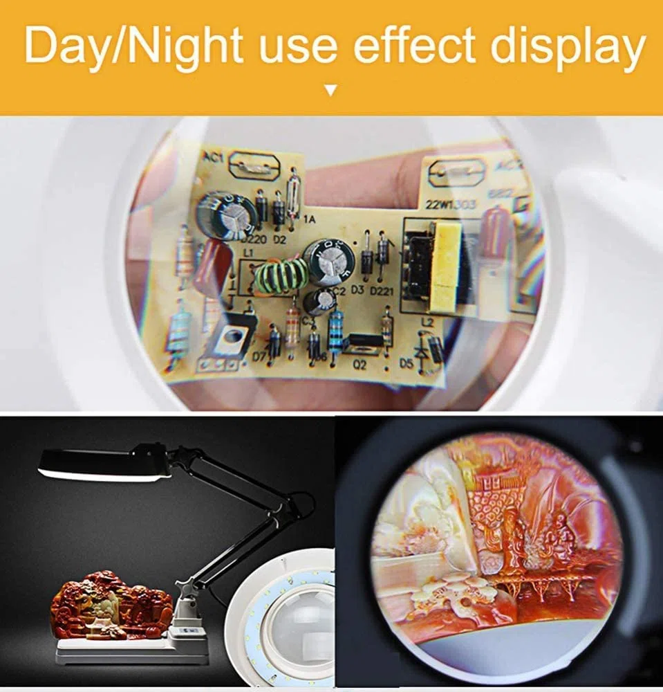 Lupa, 3X/5X/8X/10X LED Lupa de 127 mm, Lupa de Manos Libres con Soporte de lámpara LED Escritorio de Mesa de Altura Ajustable en Lupa iluminada para Lectura Artesanía Pasatiempos, Banco de Trabajo