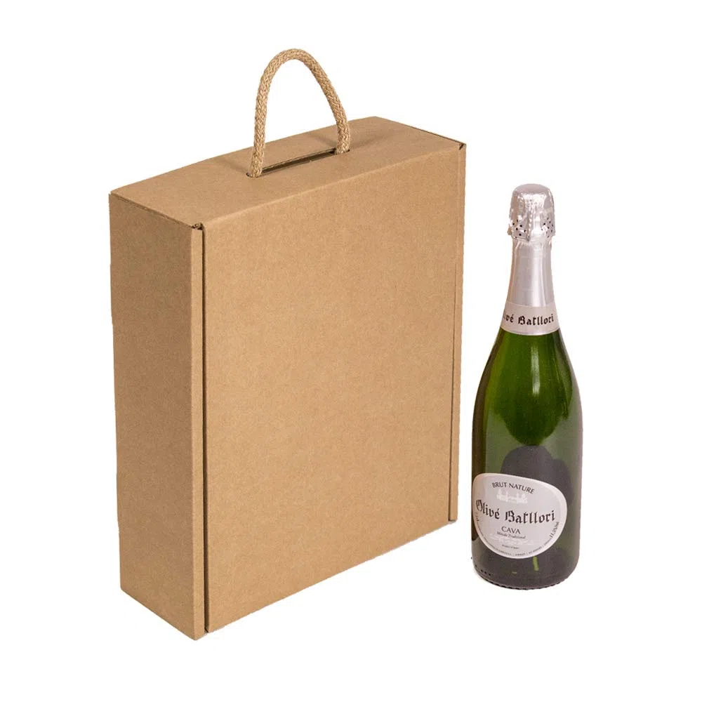 Only Boxes, Estuche para 3 botellas, Caja de cartón para cava o champagne, Caja de color kraft, 4 Unidades