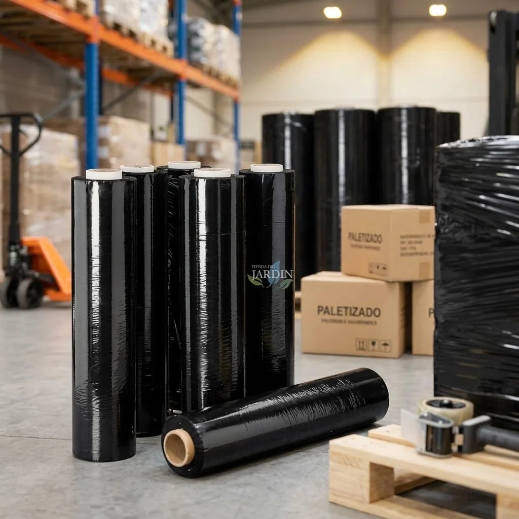 Suinga Pack 6 Film Estirable Negro para Paletizar 2 Kg | Ancho 50 cm | Espesor 23 Micras | Plástico Protector para Embalaje Industrial | Film de Envoltorio para Palets y Transporte de Mercancías