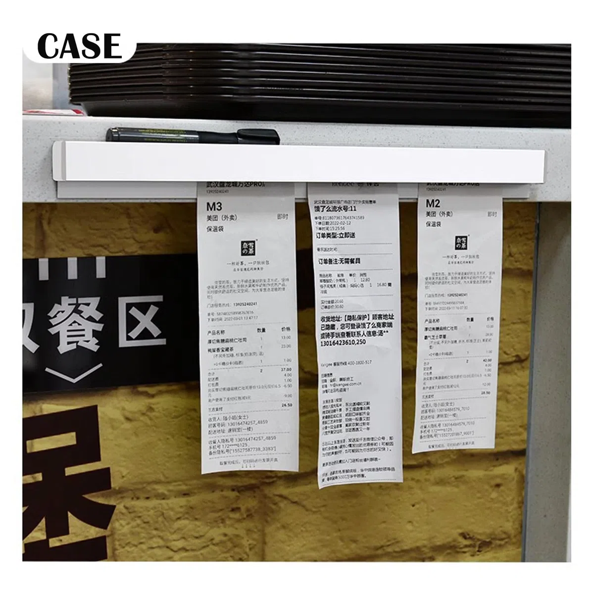 2 soportes para recibos para restaurante, refrigerador, sin taladro, soportes para pedidos de boletos de restaurante, para paredes, hogar, cocina, oficina, cafeterías, pubs, bares (negro, 19.7