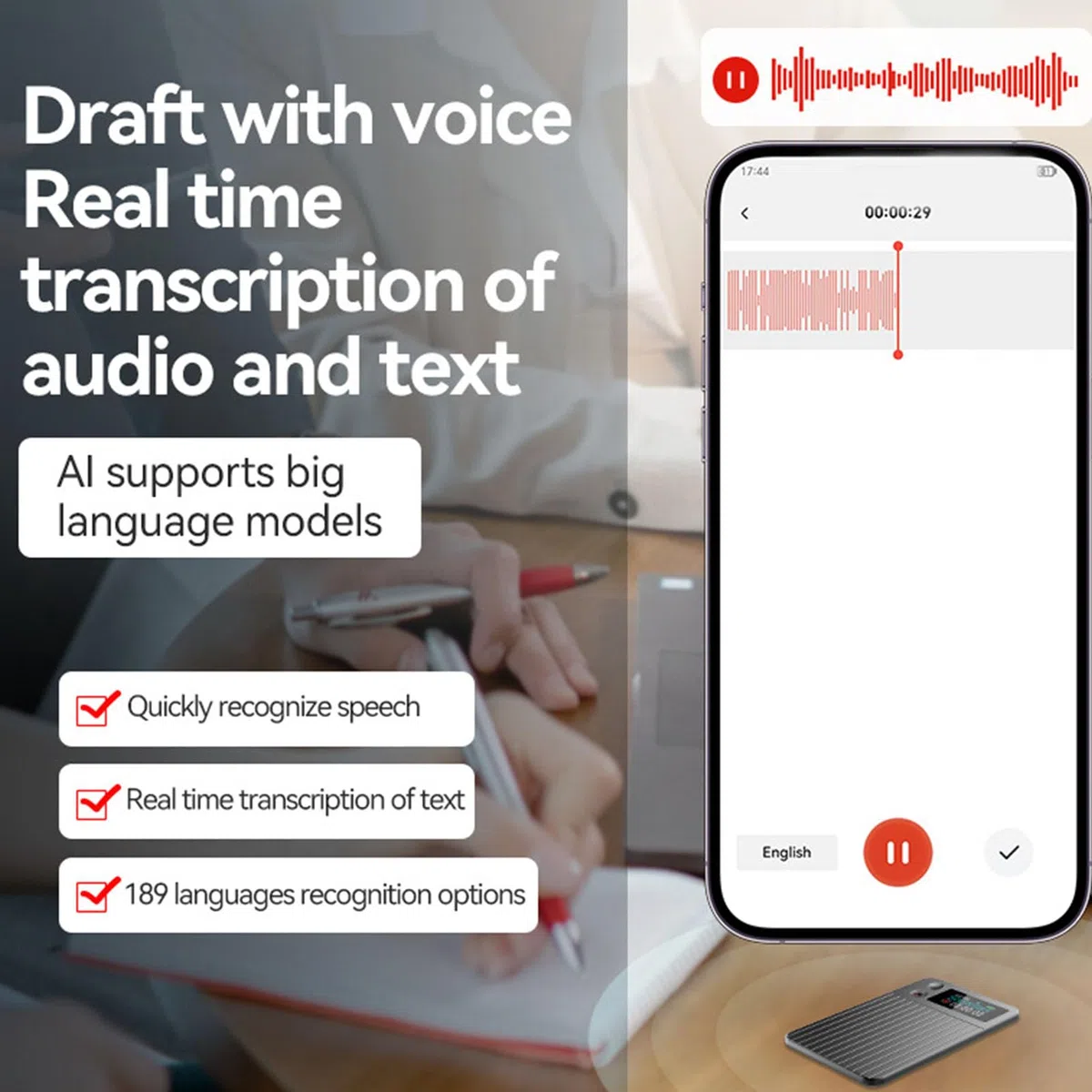 Generic Grabadora de Voz AI Avanzada con Control App Transcripción en Tiempo Real Resumen para Clases y Reuniones Dispositivo Profesional de Aleación de Aluminio (16GB)