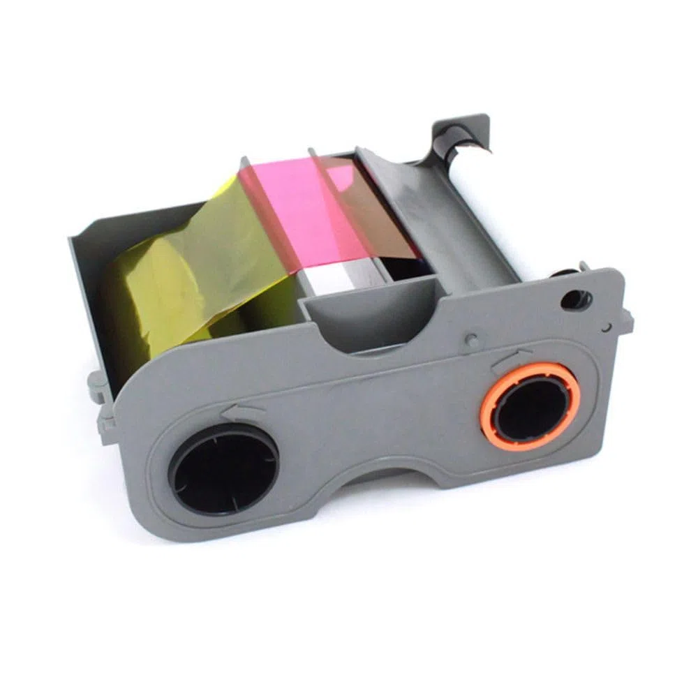 2ID - Cartucho de cinta Fargo DTC1250 YMCKO con rodillo de limpieza | Cinta original Fargo 45000 | Imprime imágenes, texto y códigos de barras a todo color vibrantes y duraderos en tarjetas de