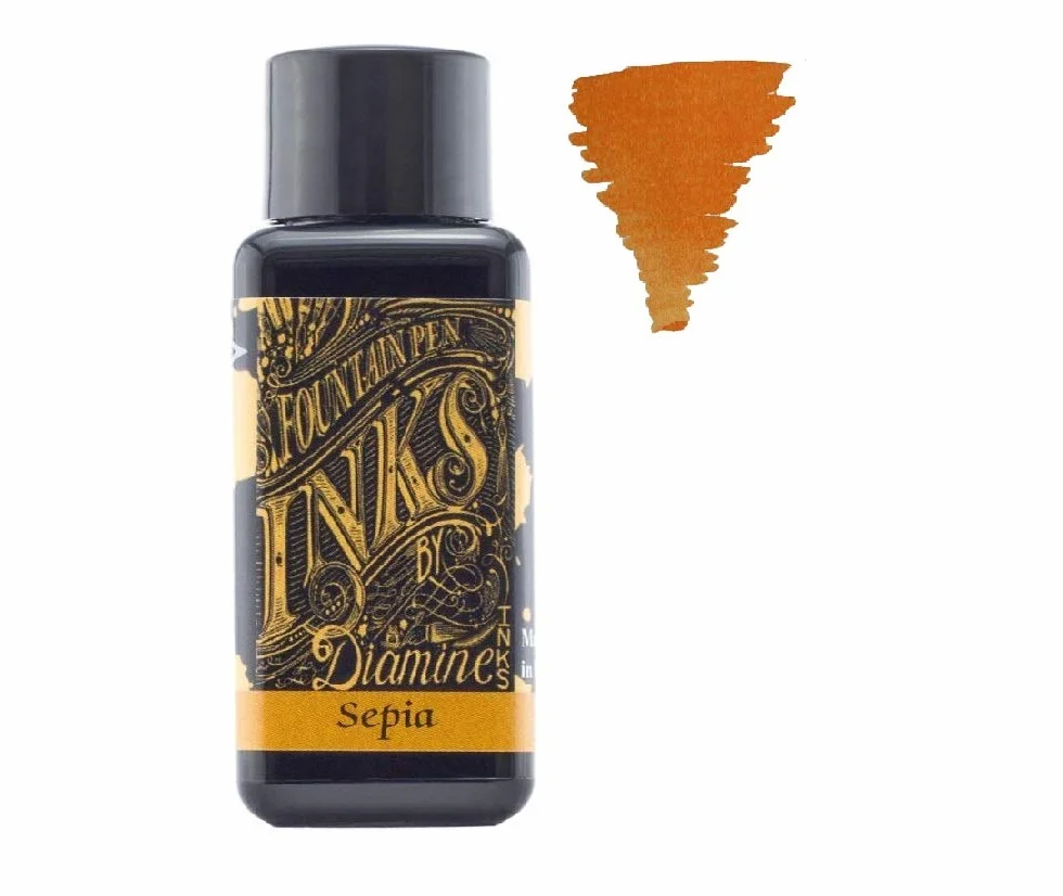 Diamine - Tinta para pluma estilográfica (30 ml, color básico, 6 botellas, Sepia, Green Black, Earl Grey, Ancient Copper, Crepúsculo, Jet Black