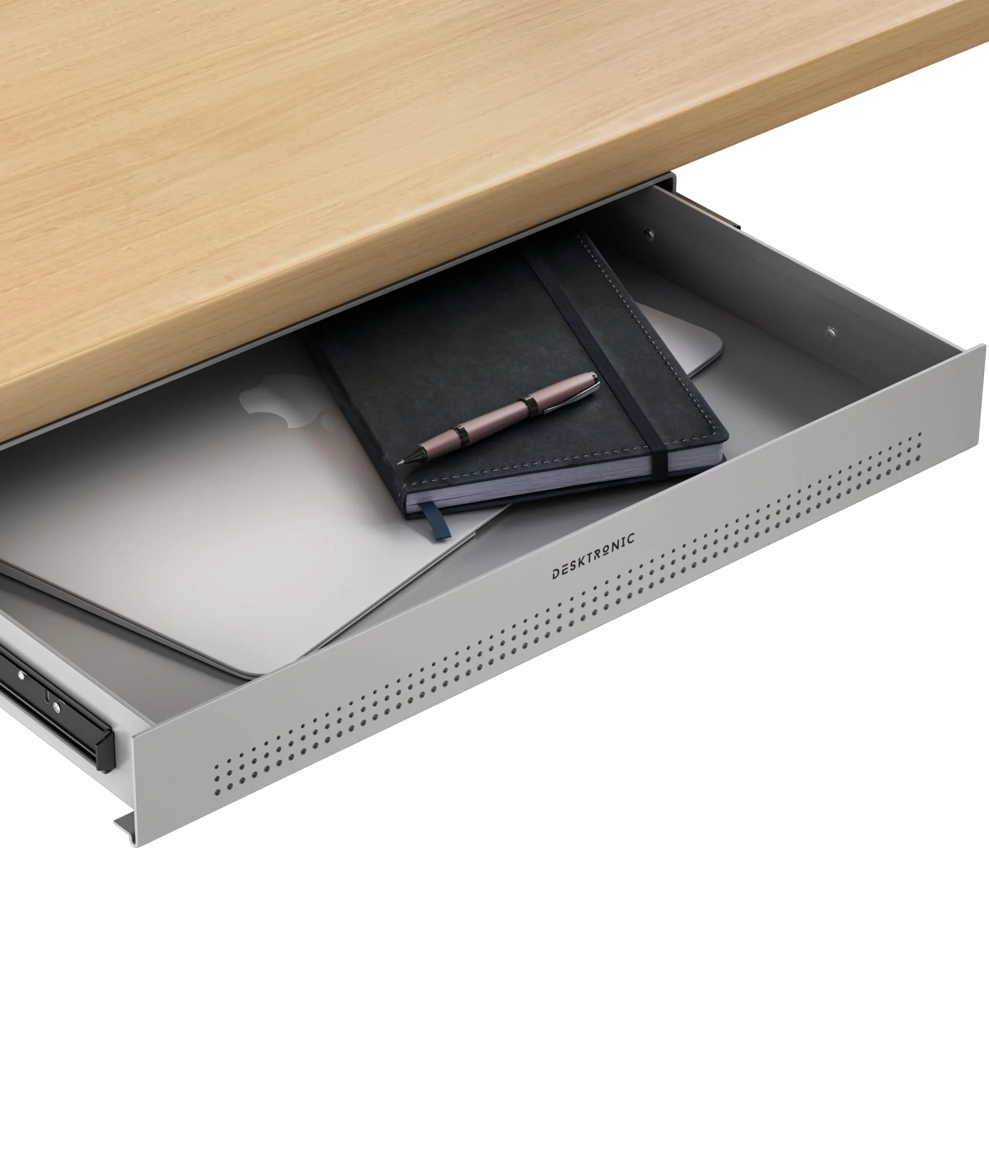 Desktronic Cajón de Escritorio – Organizador oculto bajo escritorio, cajón de almacenamiento, fácil instalación, ahorra espacio, gran capacidad, metal, para oficina y tocador, estructura resistente
