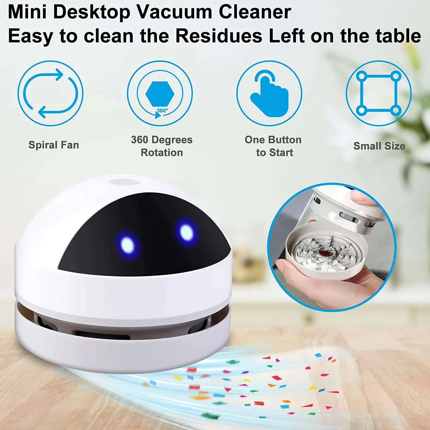 Molbory Aspirador portátil inalámbrico mini aspirador de mesa de alta potencia de succión limpiador de polvo con 120 minutos de tiempo de funcionamiento, recargable por USB para escritorio, escuela,