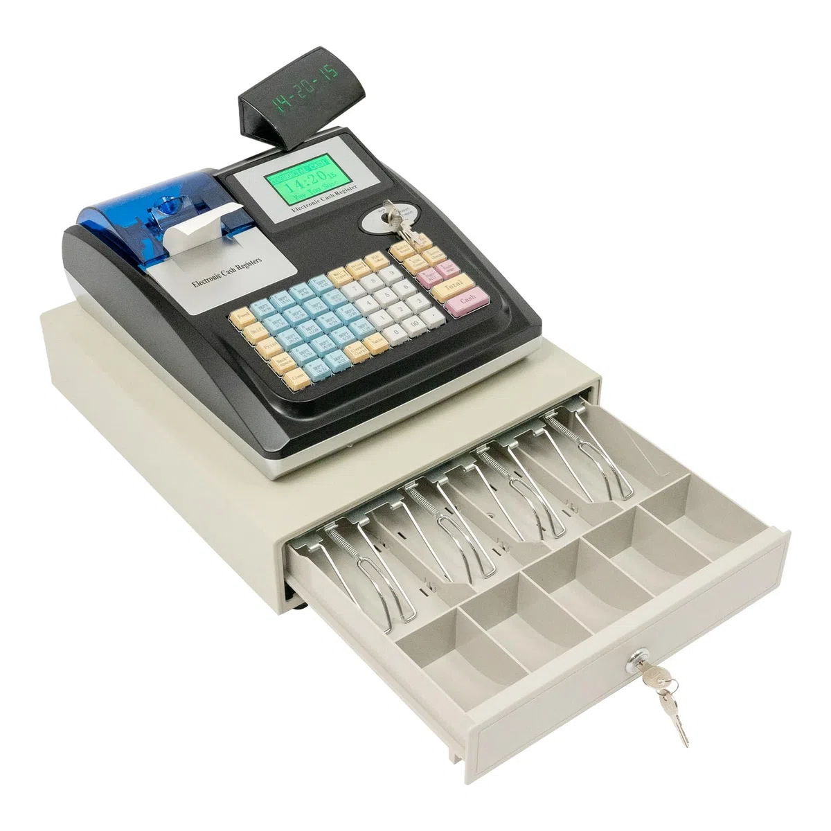 Caja registradora electrónica, bajo consumo de energía, caja registradora con pantalla bidireccional con 5 compartimentos para monedas, caja de comercio LED para restaurantes, supermercados