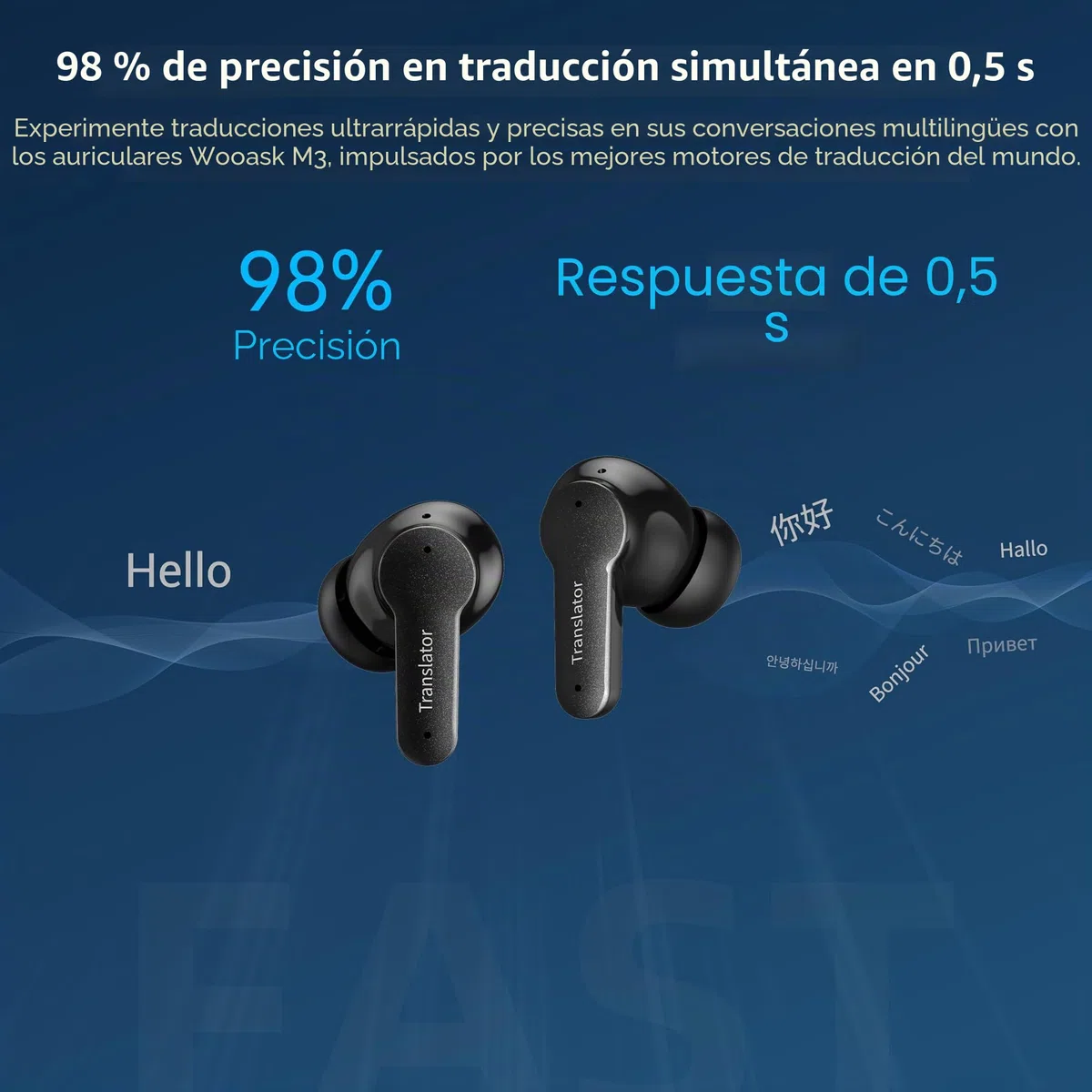 ANFIER Auriculares de traducción 3 en 1, dispositivo traductor de idiomas, 144 idiomas y acentos, traducción en línea, batería de larga duración, adecuado para viajes, negocios, color negro M3