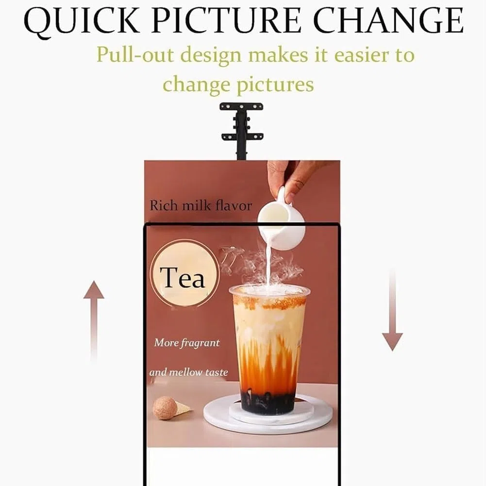 Caja de luz LED vertical con poste telescópico, tablero de menú retroiluminado delgado para montaje en pared, solución de pantalla digital para restaurantes y cafeterías