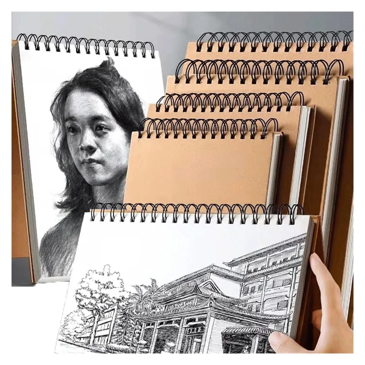 Libreta a5 Cuaderno de bocetos de arte, papel kraft de 160 g/m², espiral, material de oficina, escuela, bloc de notas de dibujo, papelería(8K-top)