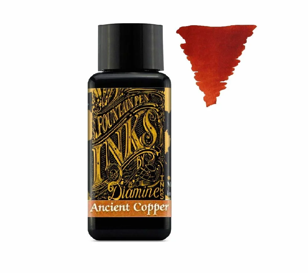 Diamine - Tinta para pluma estilográfica (30 ml, color básico, 6 botellas, Sepia, Green Black, Earl Grey, Ancient Copper, Crepúsculo, Jet Black