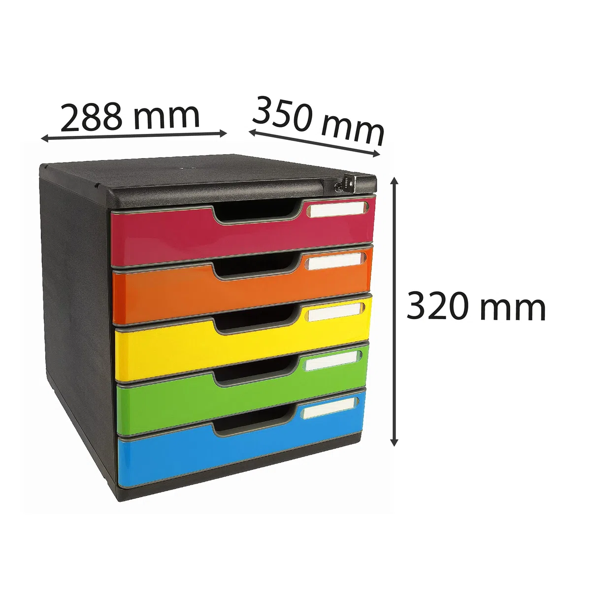 Exacompta MODULO A4 Caja de 5 cajones con cierre de llave para documentos A4+ 35x28,8x32 cm Negro/arlequín brillante