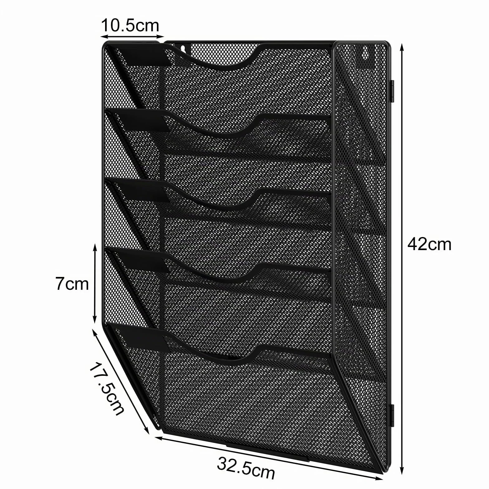 EasyPAG 5 Compartimento Metal Montar A4 Soporte Documentos Pared Archivador Organizador Revistas Correo Almacenamiento Archivos Revistero Negro