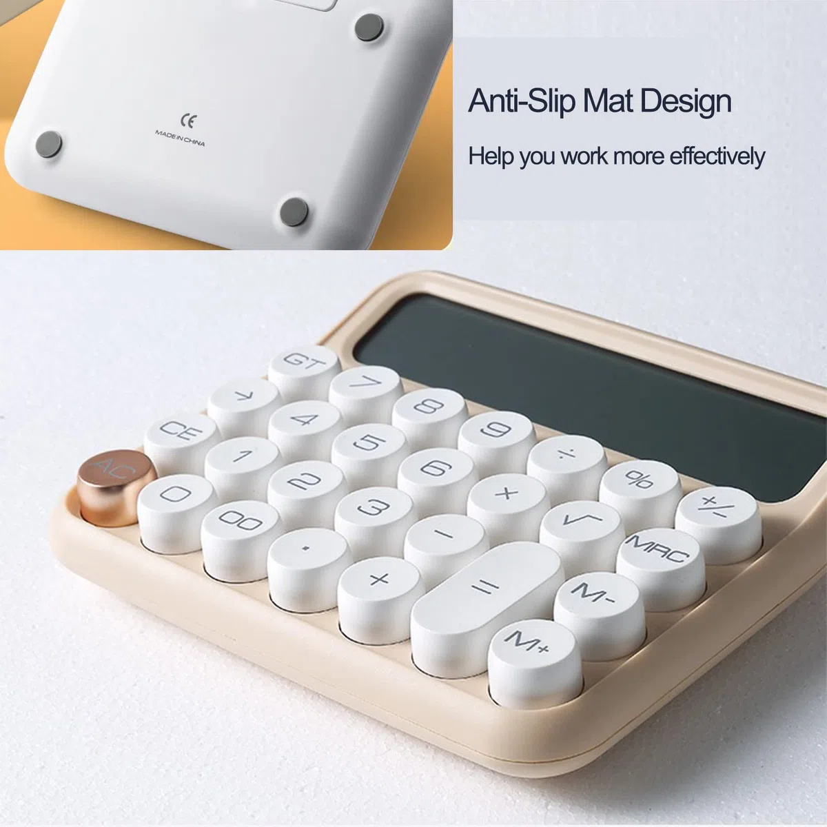 Benkaim - Calculadora de Escritorio, calculadora estándar básica, Pantalla LCD Grande de 12 dígitos, botón Grande para Escuela, hogar y Negocios, Accesorios de Escritorio Dorados (Beige)