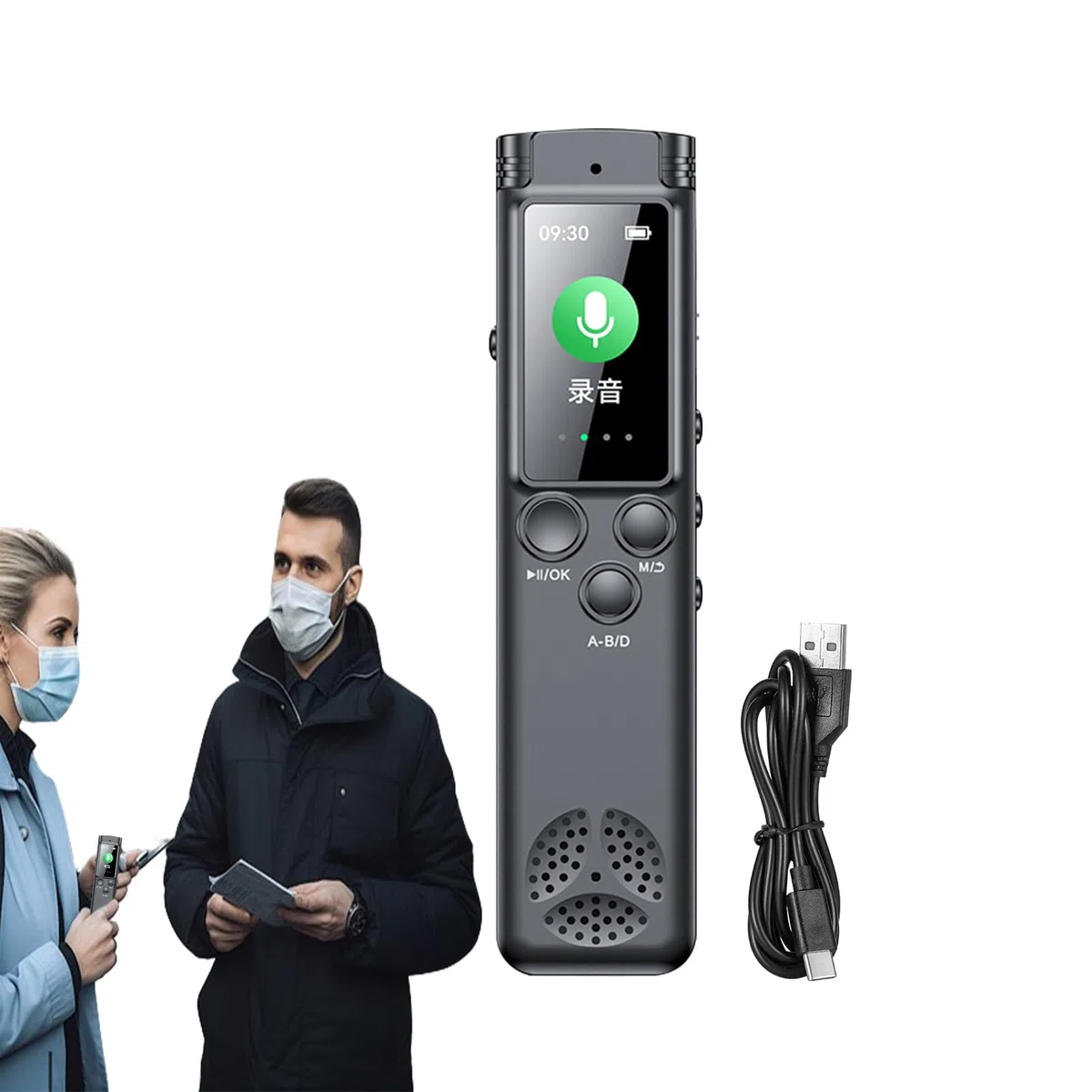 Grabadoras de voz para reuniones, grabadora de voz digital,Grabadora de | sonido de pluma de grabación rápida | Reducción de ruido, grabadora de dictáfono HD con dos micrófonos y gran ecr