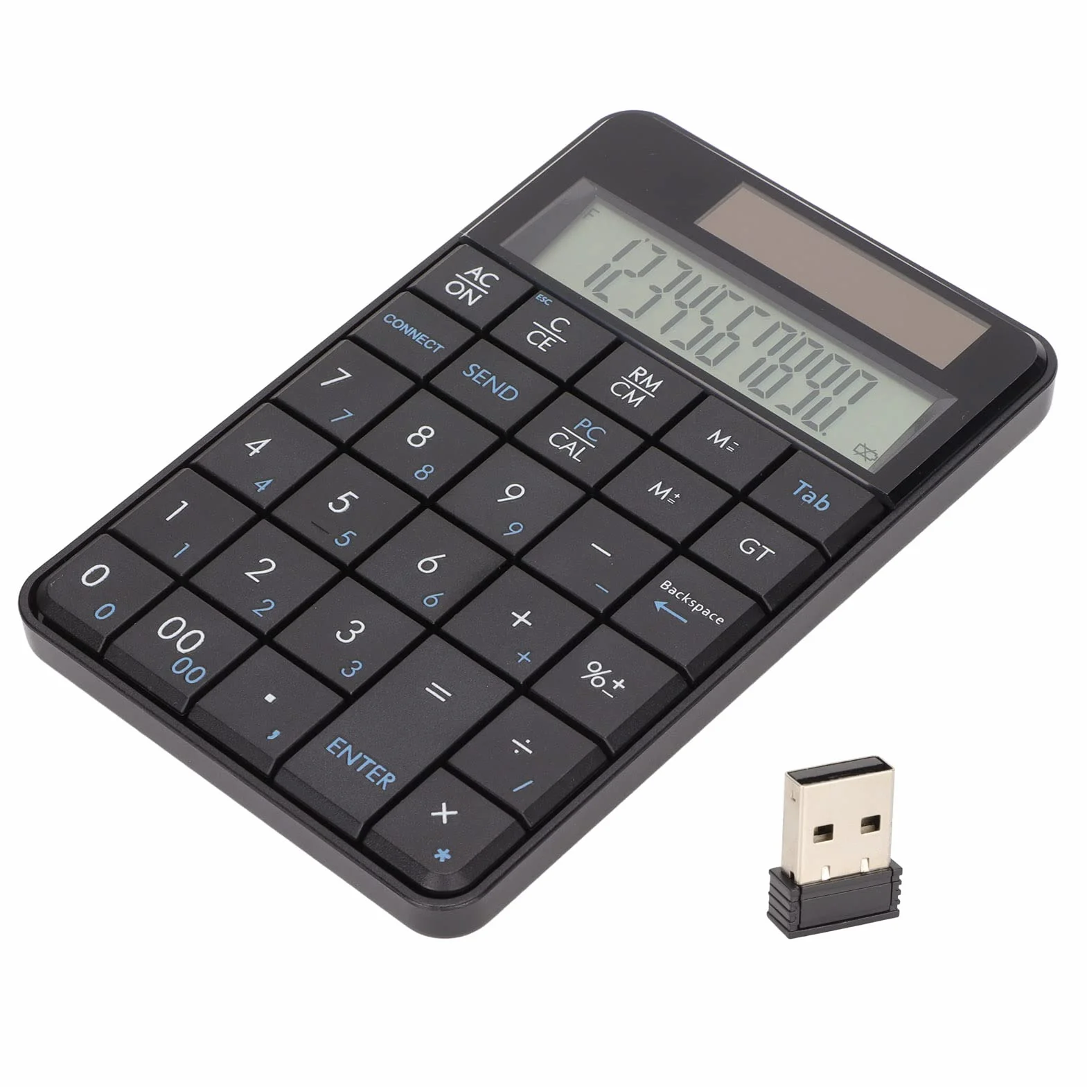 VBESTLIFE Calculadora Numpad, 29 Teclas 2 en 1 2.4GHz Calculadora USB Inalámbrica Teclado Numérico con Panel Solar, para Laptops, Bancos, Escuelas, Contabilidad Financiera