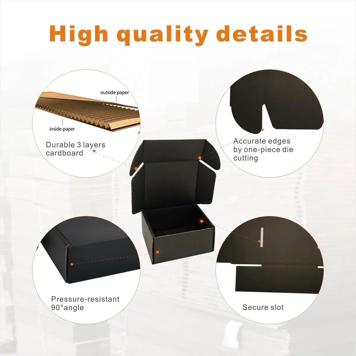 Paquete de 100 cajas de envío pequeñas de 4 x 4 x 2 pulgadas, sobres de cartón corrugado para negocios, negro (CM442B-100)
