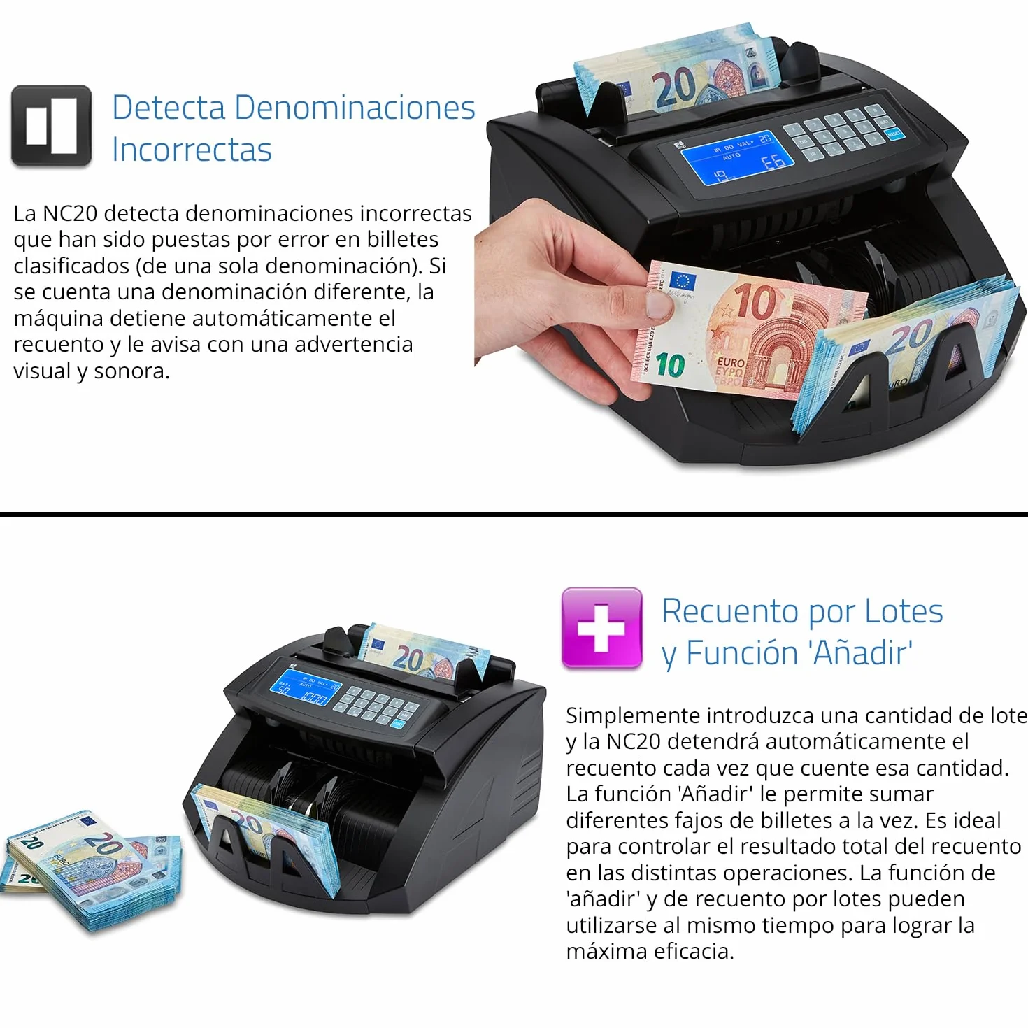 ZZap NC20 Contadora de billetes - Cuenta 1.000 billetes por minuto, Recuento por lotes, cuenta todas las divisas del mundo y mucho más!