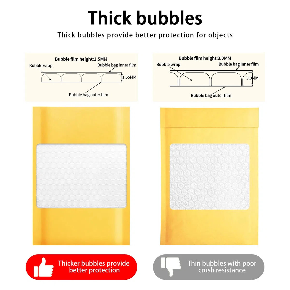 packbabol Sobres de papel kraft de burbujas de 10.5 x 15 pulgadas, paquete de 50 sobres de papel autosellantes para embalaje, sobres de fuerte adherencia, bolsas de envío acolchadas impermeables,