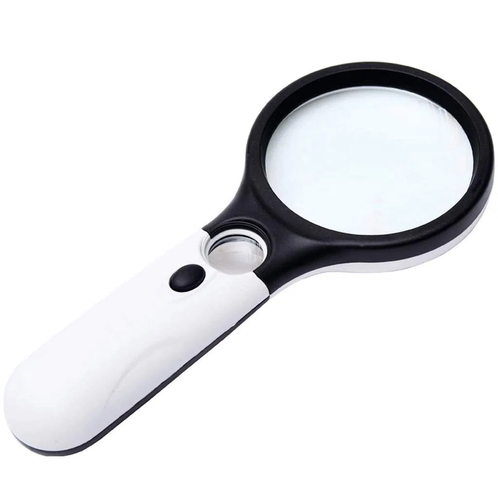 Lupa de Mano con Lente de Lectura iluminada, Lupa para joyería, Ideal para Leer, Manualidades, Pasatiempos y Costura en Blanco y Negro.
