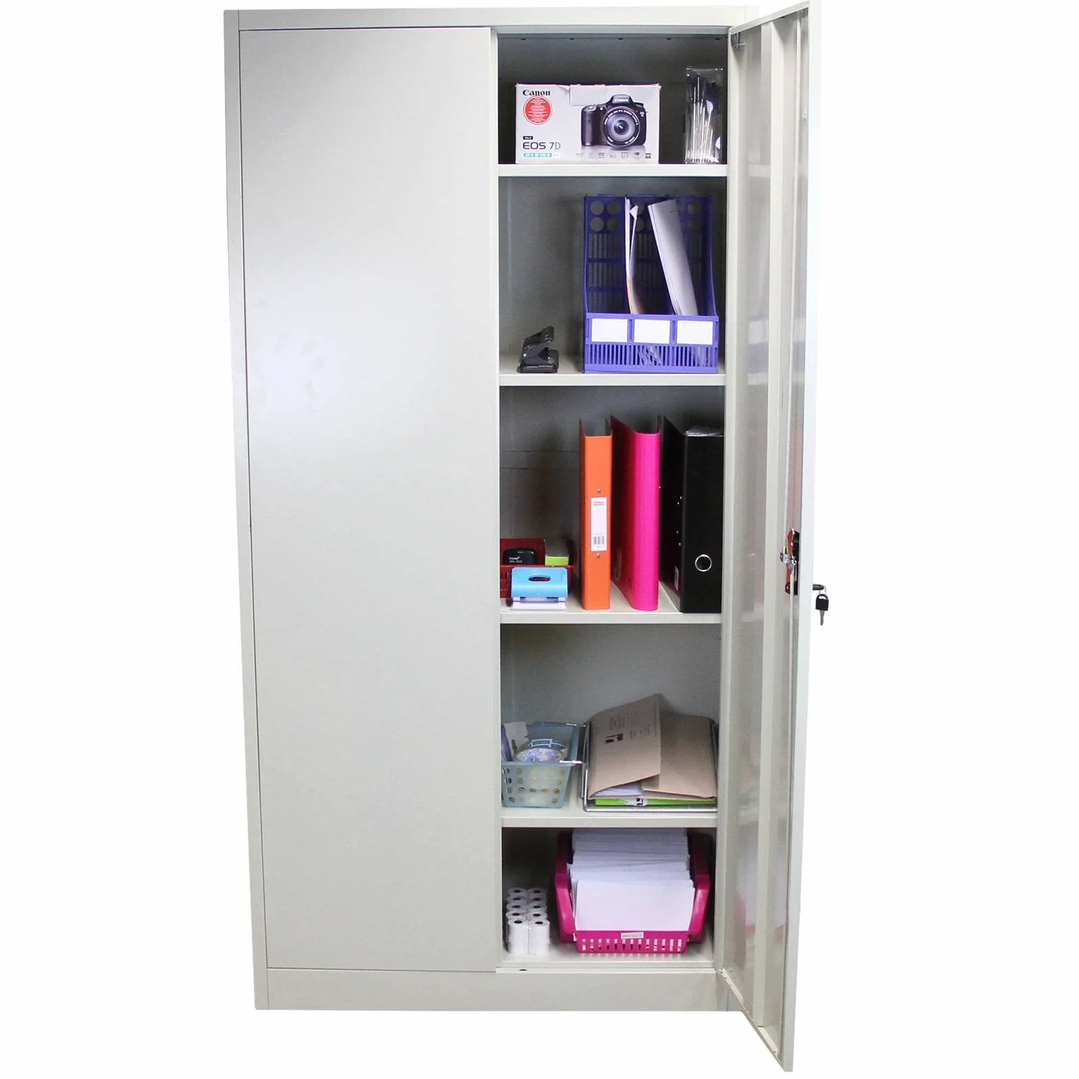 Armario de oficina metal 2 puertas archivador con cerradura 180 cm 3 compartimentos