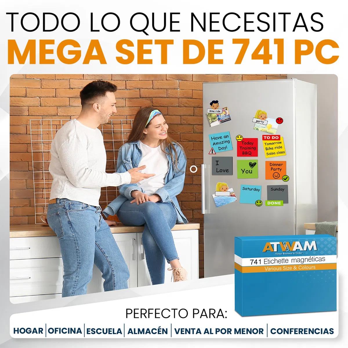 741 Tiras Magnéticas Reescribibles - Set 5 Tamaños Diferentes | 6 Colores - Accesorios Scrum & Kanban - Imán Reescribible - Para Pizarras Magnéticas, Neveras