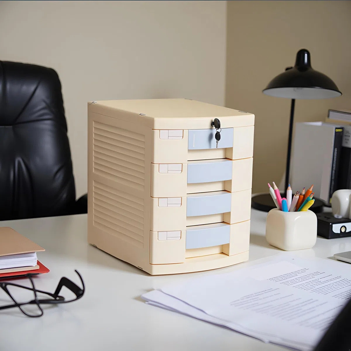 Archivador De 4 Cajones Con Cerradura, Organizador Para Documentos A4, Archivador Móvil Multicapa Para Oficina Y Hogar Caja De Archivo Segura.