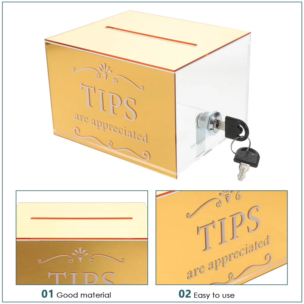 Lurrose Acrílico Caja de Propinas con Cerradura para Bar y Restaurante | Diseño Transparente, Acabado Dorado Elegante, Gran Capacidad, Adecuado para Sugerencias, Rifas y Donaciones