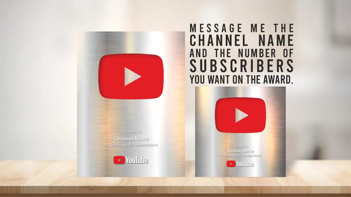 Placa de acrílico personalizada para botón de reproducción de YouTube, tu personalización en tu propio premio de creador, gran idea para señal de redes sociales. Botón de reproducción plateado