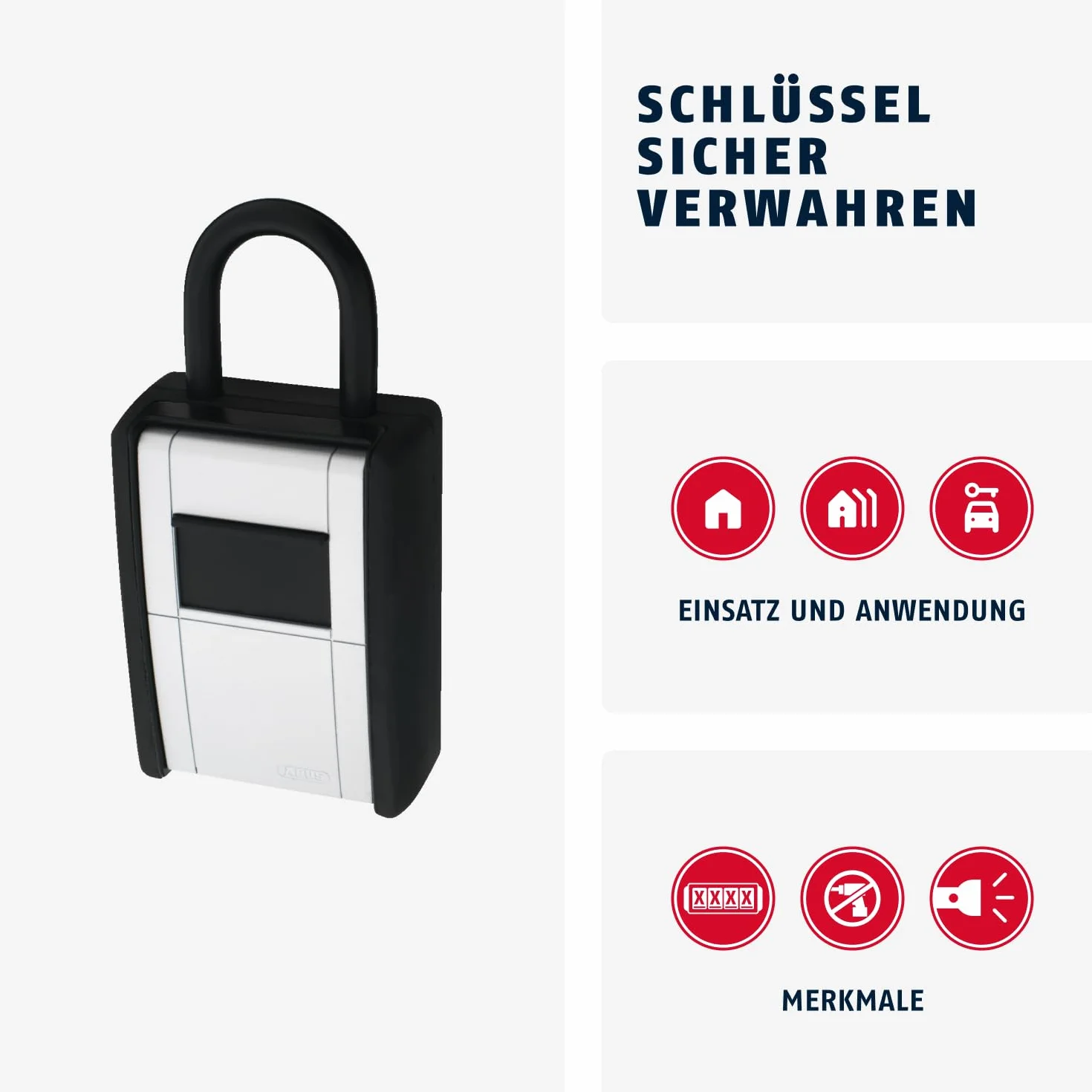 ABUS KeyGarage™ 797 LED - caja portallaves con arco de sujeción - con ruedas numéricas iluminadas - para llaves u objetos de valor pequeños - negro y plateado