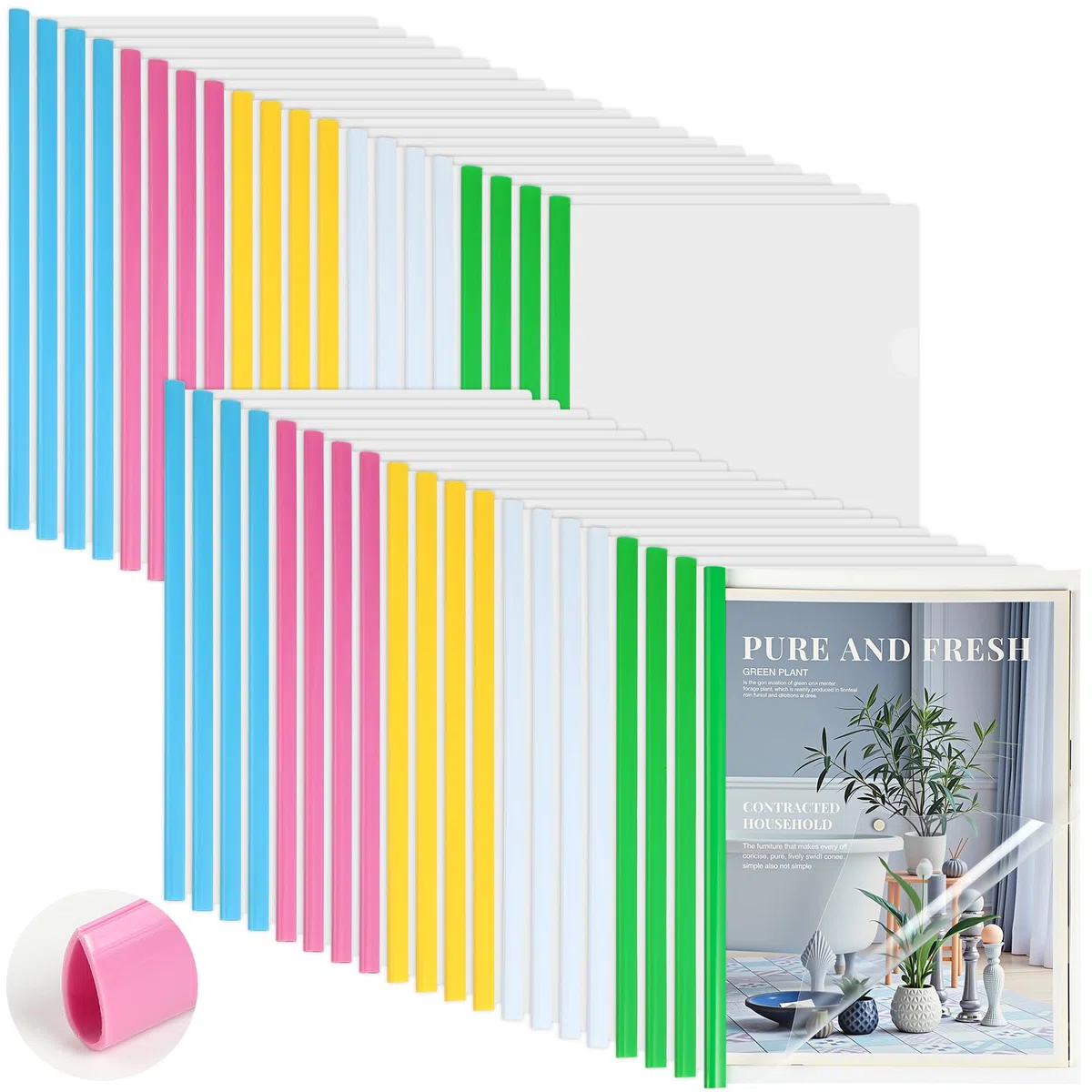 Mimorou 100 portadas transparentes para informes con barra deslizante, capacidad de 50 hojas, carpeta de presentación transparente, carpeta de plástico para informes de archivos, escuela, oficina
