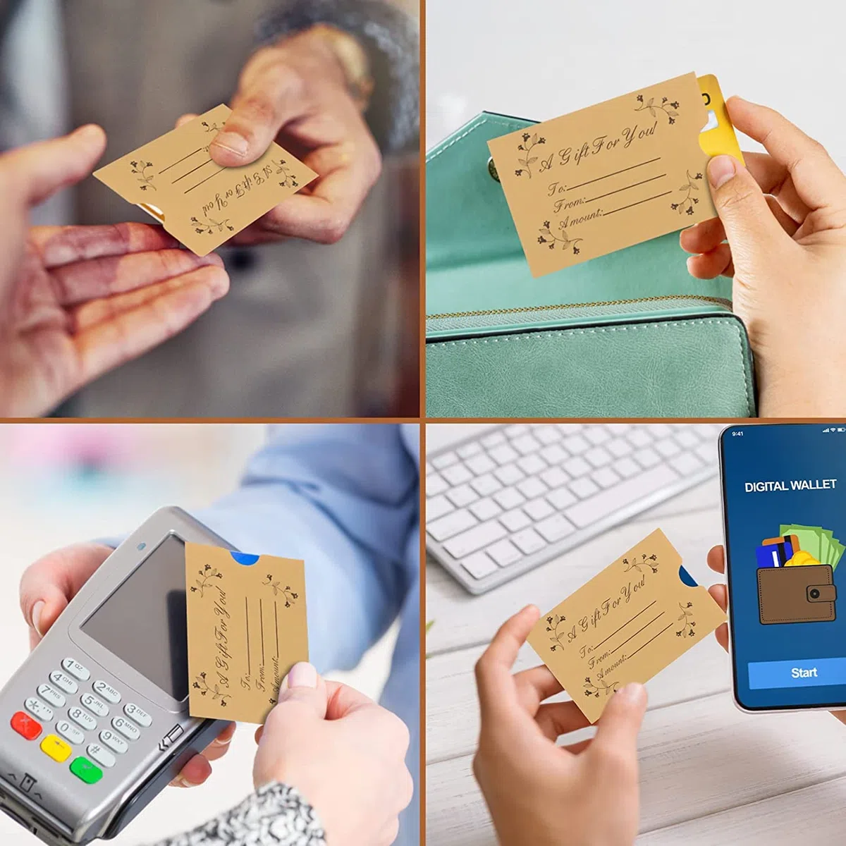 Paquete de 500 fundas para tarjetas de regalo, sobres de papel kraft para regalos y llaves de hotel, protector de tarjetas de crédito de negocios, 3.54 x 2.36 pulgadas