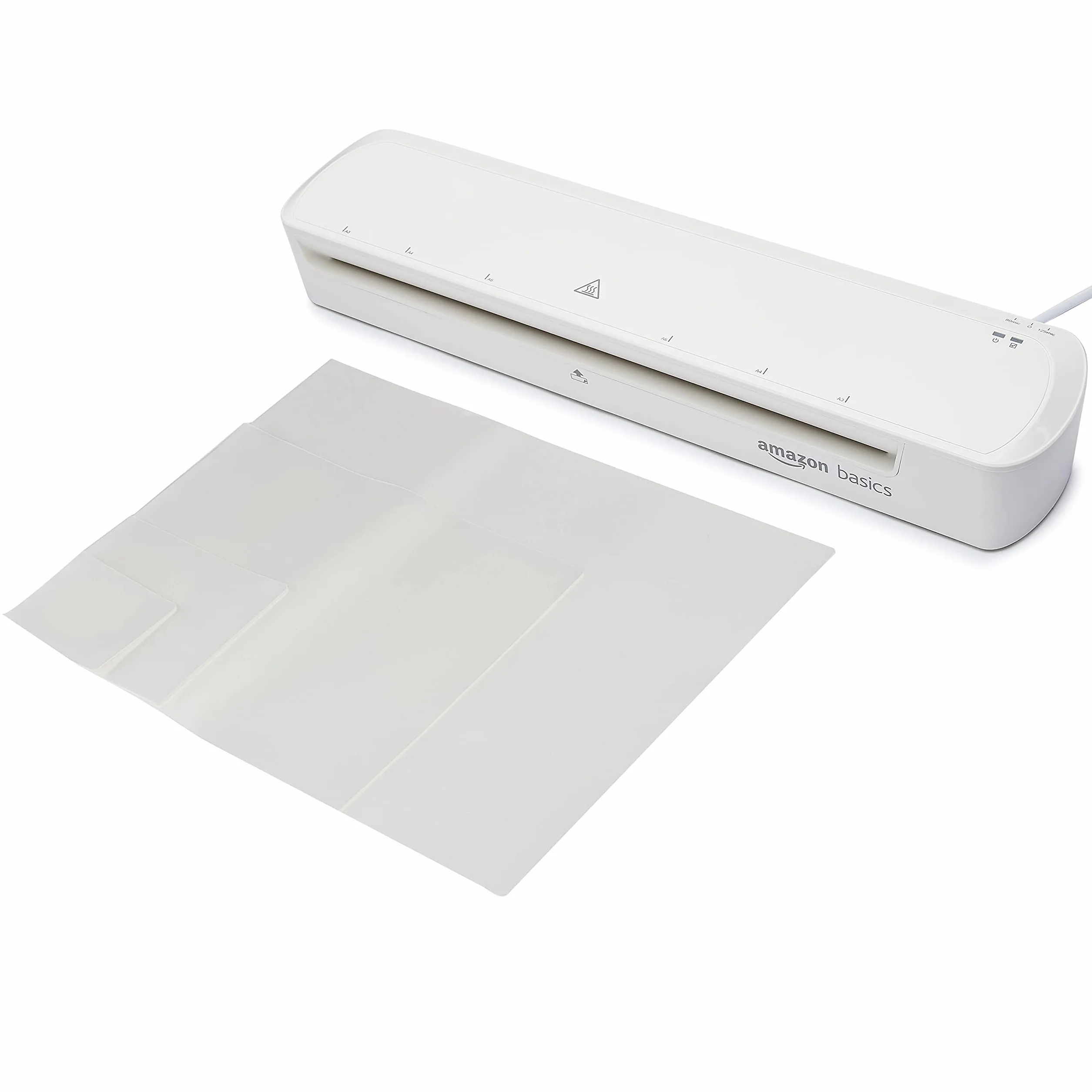 Amazon Basics Laminadora térmica, tamaño A3, incluye 20 láminas para plastificar, Blanco