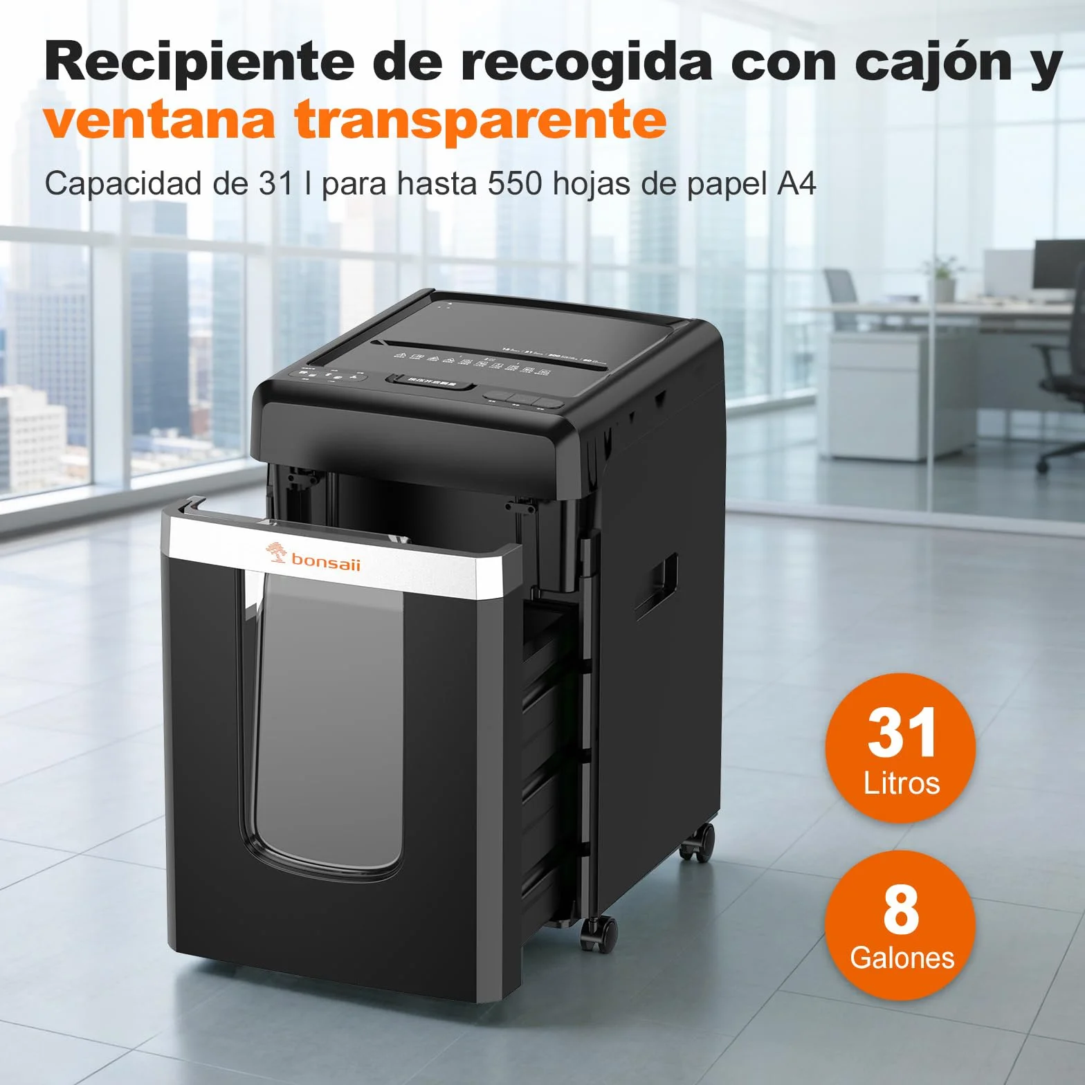 Bonsaii Trituradora de Documentos, Corte Micro P-4, con alimentación automática de 300 Hojas, 60 Minutos de Funcionamiento Continuo, contenedor de residuos de 31 litros, C291-A