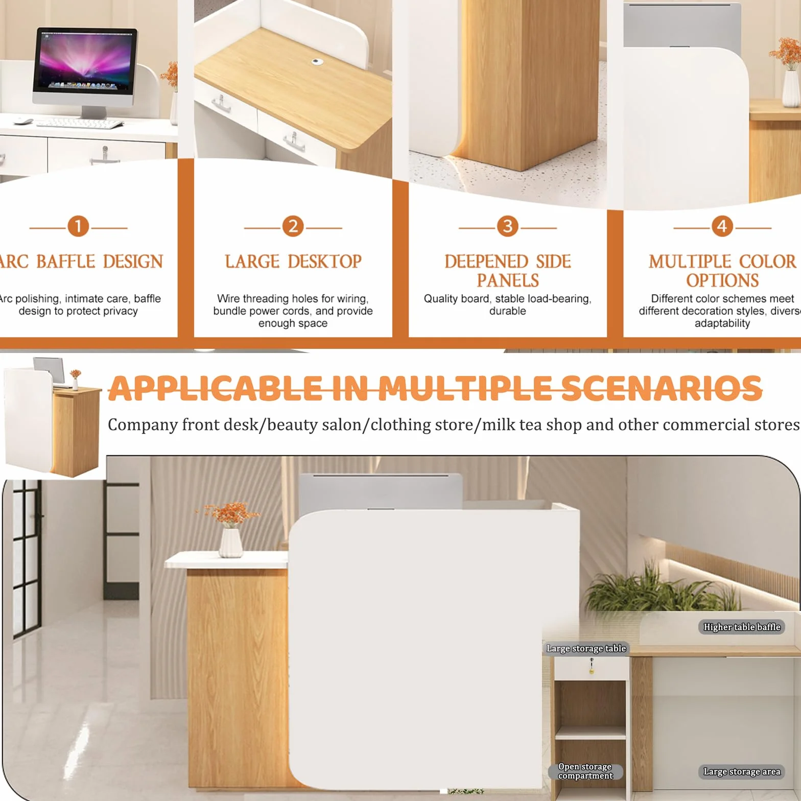 Mostrador De Recepción De Madera Moderno Con Cajones Estante Abierto Tira Luces Led Para Oficinas Tiendas