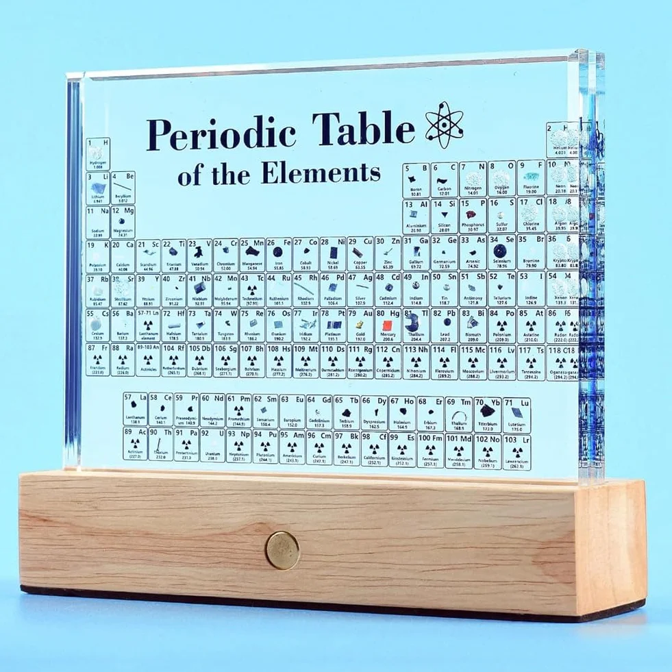 Tabla periódica con elementos reales, acrílico, 83 muestras, trabajo fino duradero