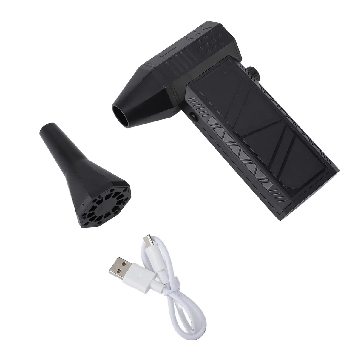 Colector de polvo de aire comprimido para soplar nieve y quitar el polvo, 130.000 rpm con 2 boquillas magnéticas inalámbricas USB para secador de coche, soplador (Negro)