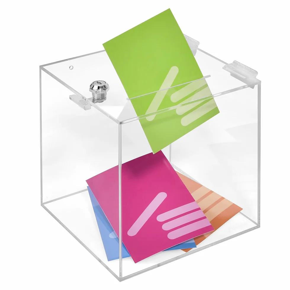 Zeigis® Caja de Cristal Acrílico Con Cerradura 200 x 200 x 200 mm - Para Donación, Acción, Sorteo - Transparente, Plexiglás