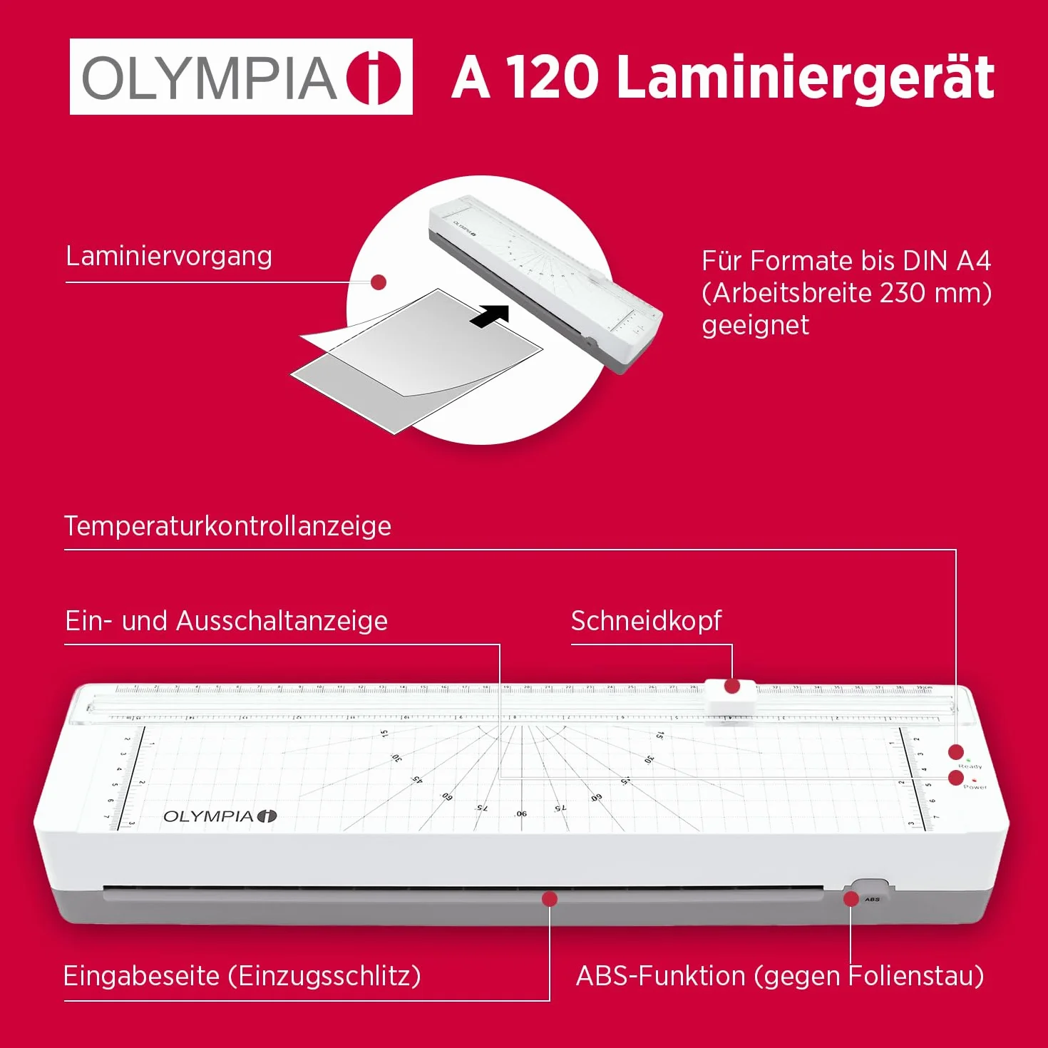 OLYMPIA A120 Laminadora A4 compacta con cortadora integrada 80-125 micras