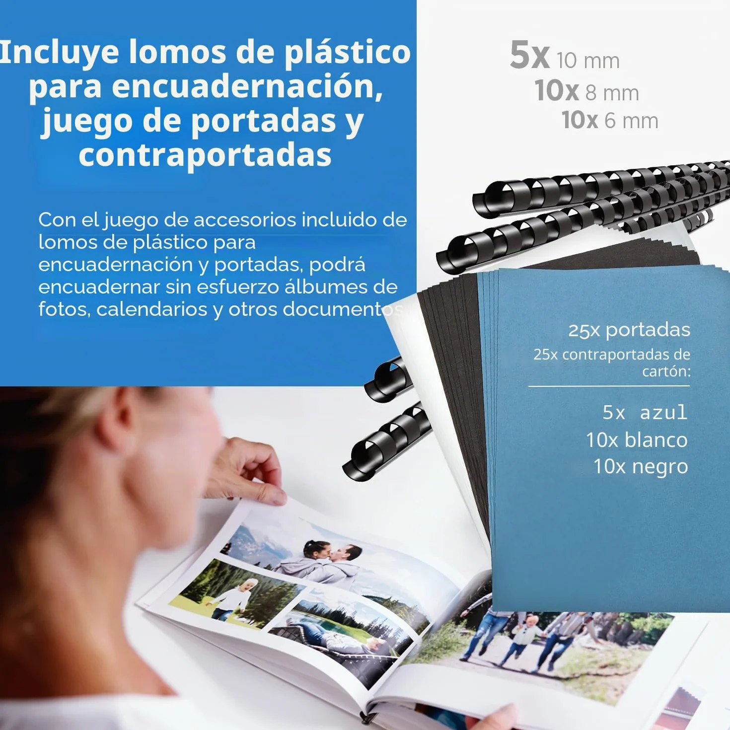 Genie CB 850 - Encuadernadora, hasta 350 hojas, DIN A4, incluye juego de 75 piezas, color plata y negro