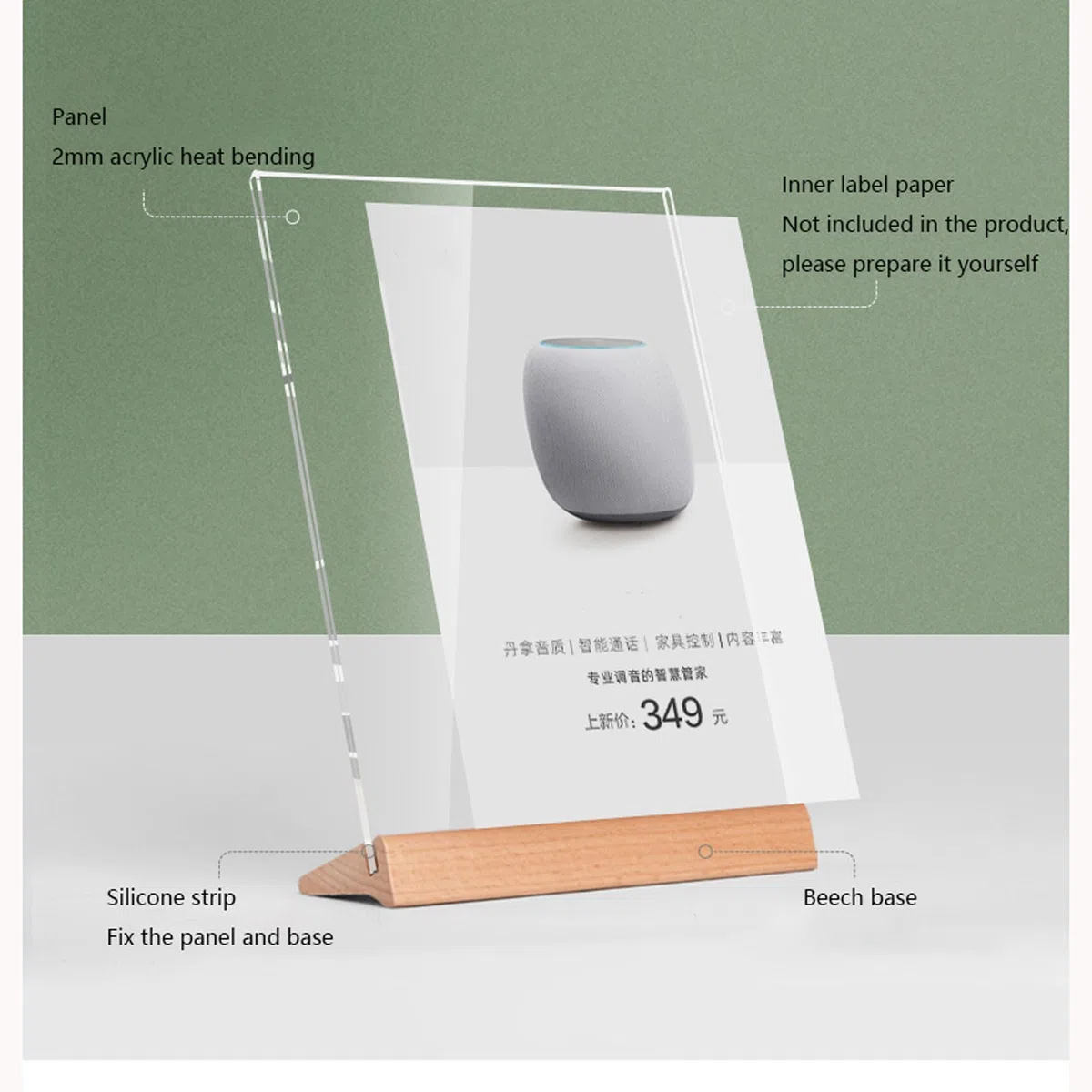 Titular de la muestra acrílico | Claro A4 A5 A6 Uso comercial: Acrílico Base en forma de T de doble cara Múltiples estilos(Triangle,A4:210x297mm)
