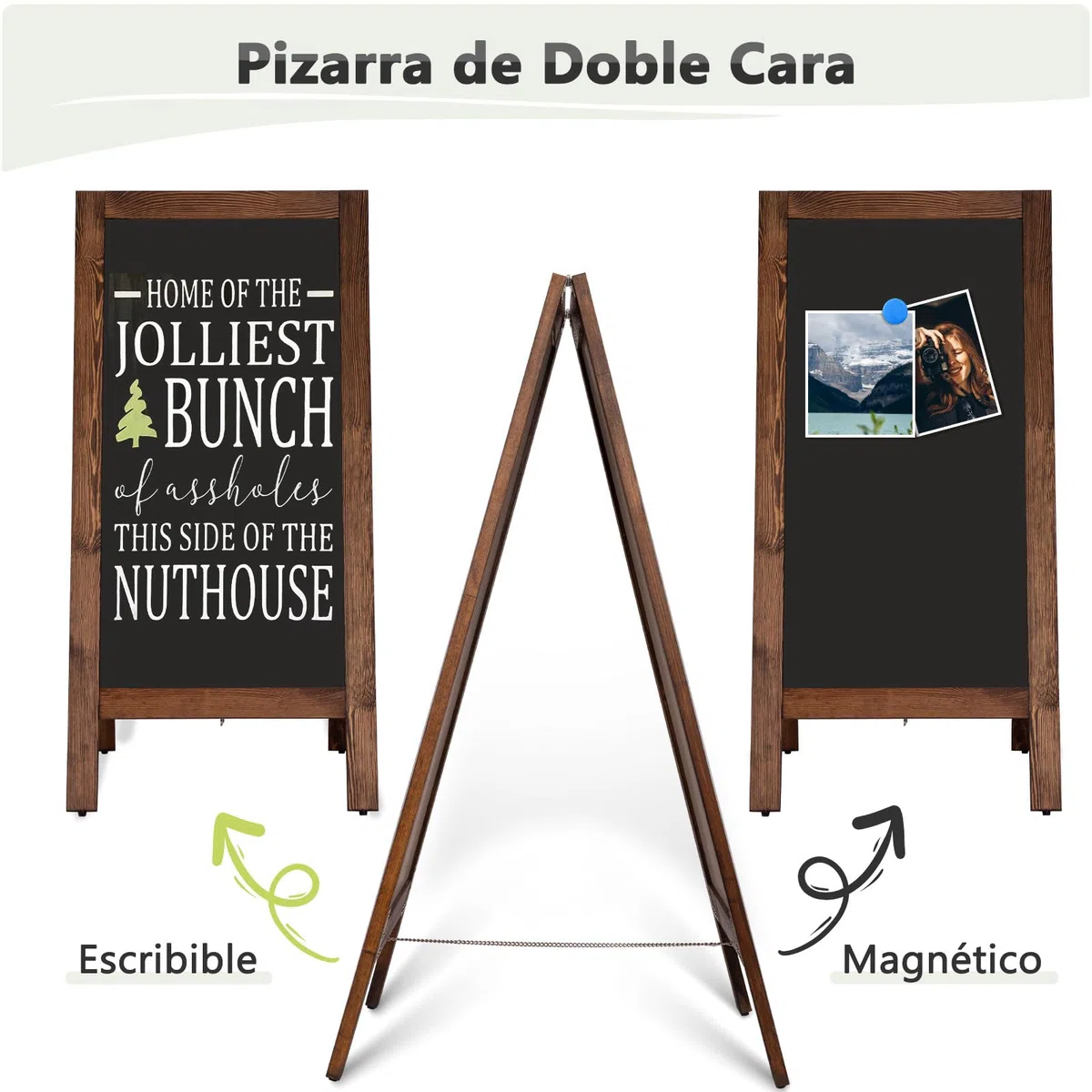 DOLLAR BOSS Pizarra de tiza magnética 48x100cm pizarra caballete doble cara | pizarra de pie para el borde de la carretera al aire libre, para cafeterías, tiendas y bodas, marco de madera de pino