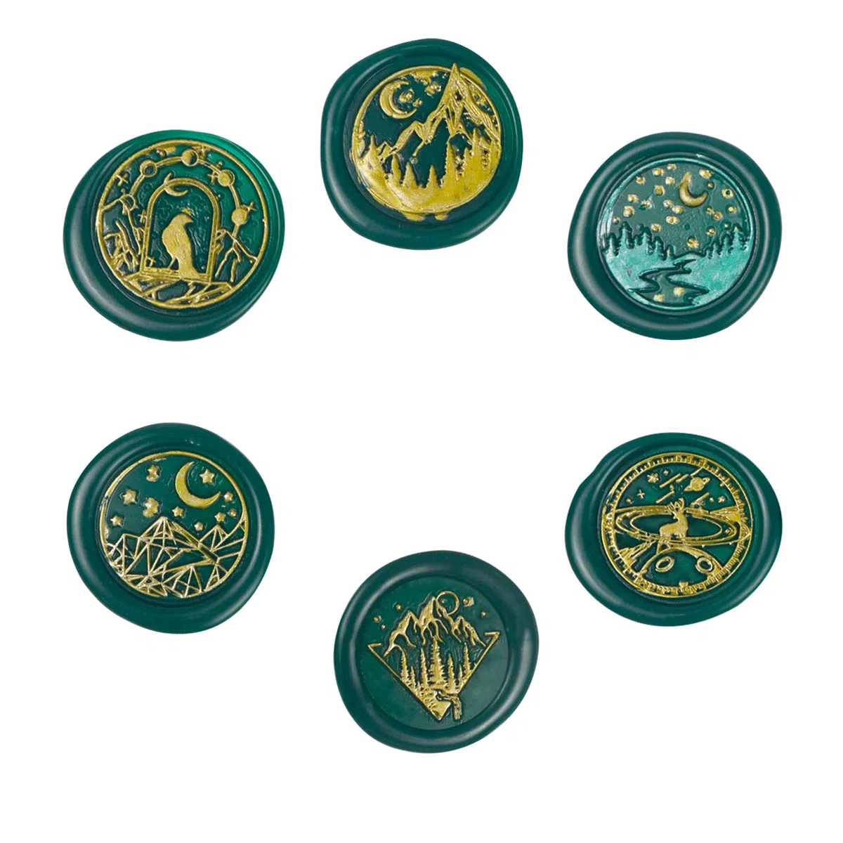 Kit de sellos de cera con 6 cabezas de latón removibles y 1 mango de madera, sello de cera con estrellas para tarjetas e invitaciones