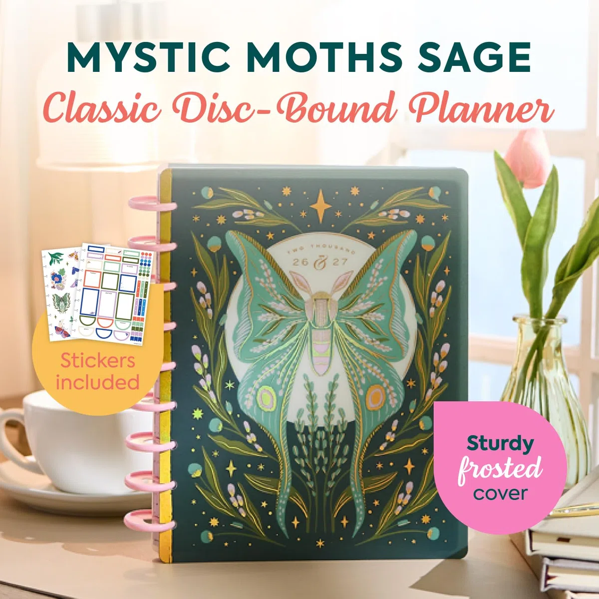 The Happy Planner Mystic Moths Sage Classic - Agenda de 12 meses con fecha de disco