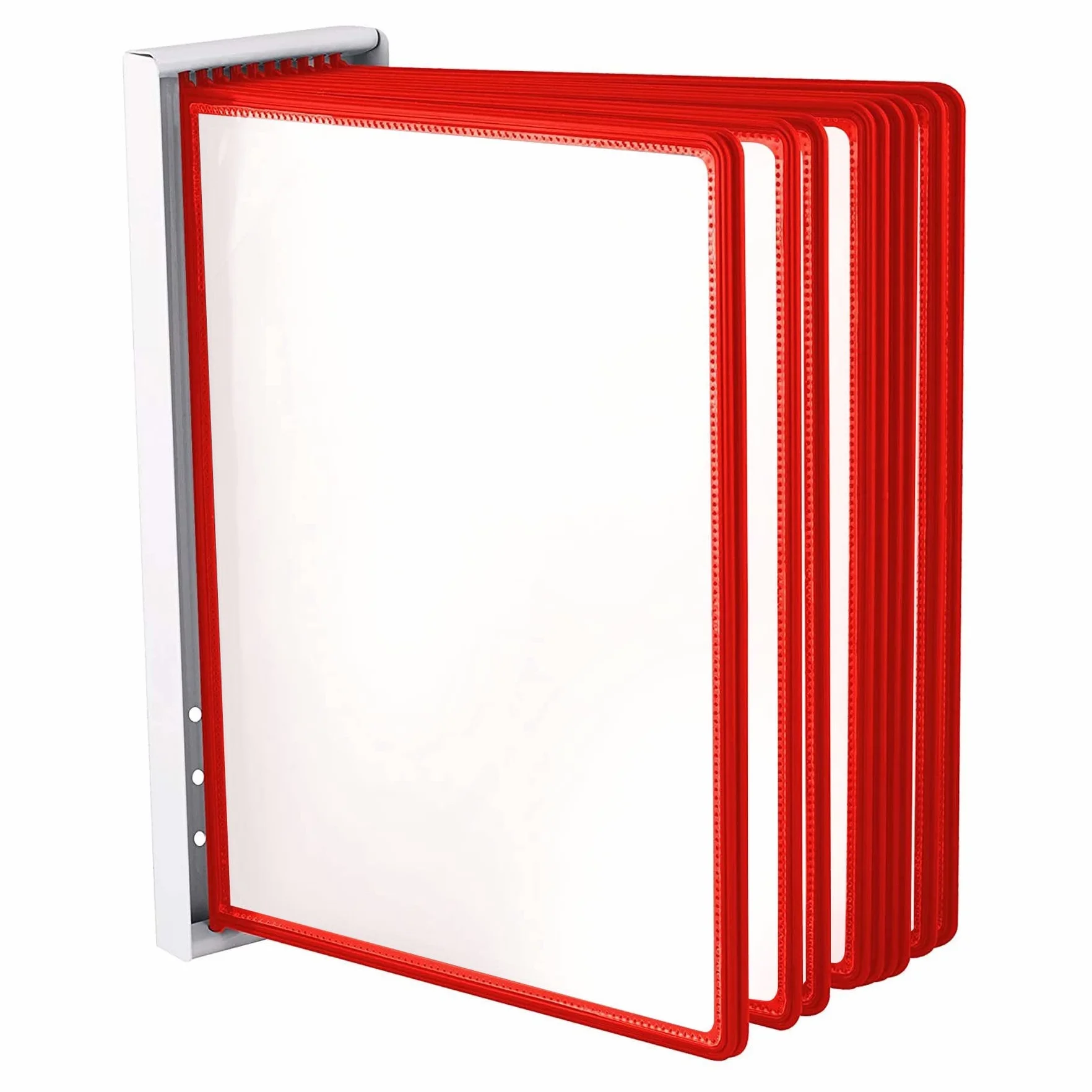 LEVIATAN Panel de pared A4 | 10 paneles de presentación | Soporte de pared de metal que ahorra espacio | Para oficina, almacén y producción | Rojo