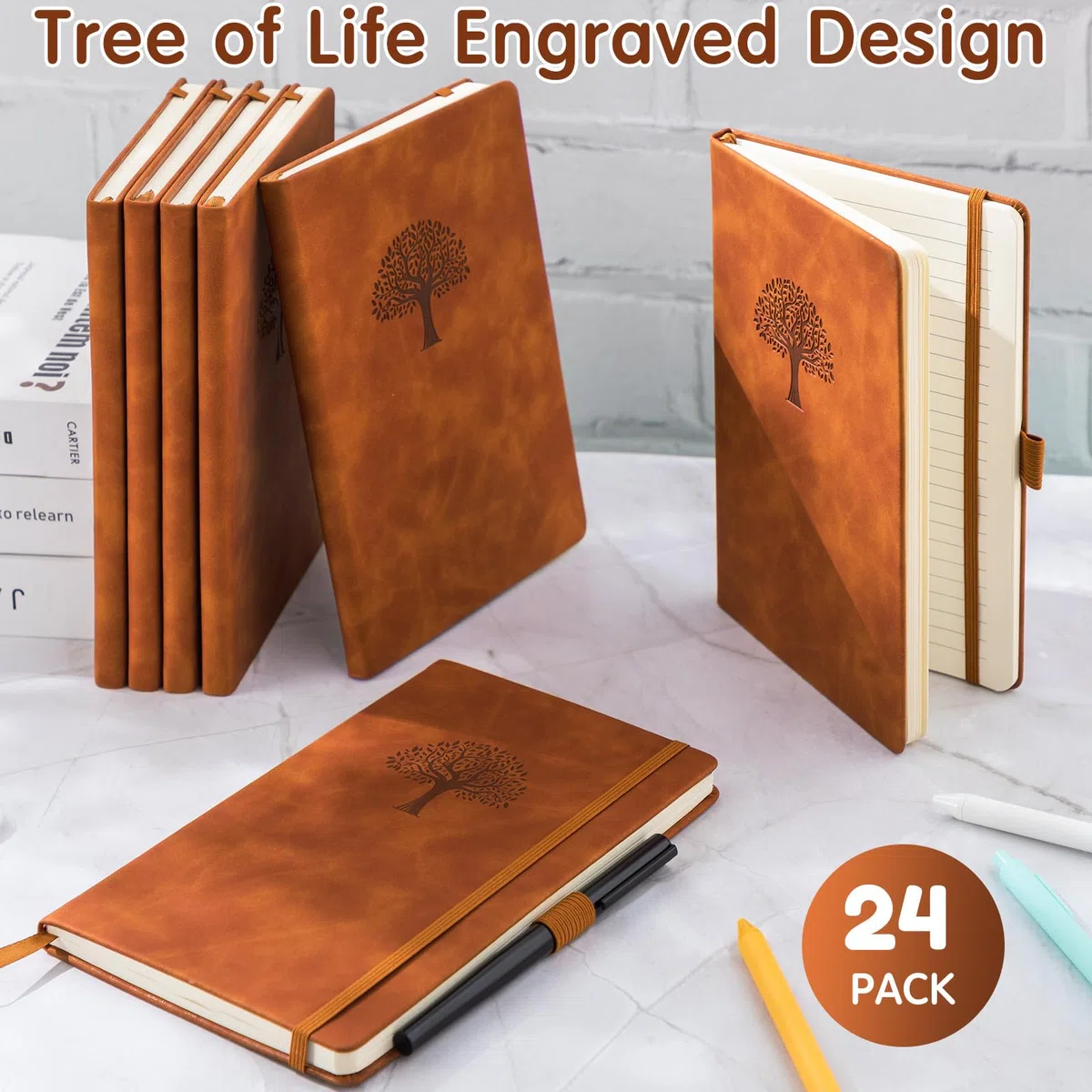 Qeeenar Paquete de 24 Cuadernos de Cuero a Granel de 5.7 x 8.3 pulgadas, Tapa Dura, Diarios A5 para Escribir, Hombres y Mujeres, Cuadernos de Viaje de Cuero, Regalos Diarios para Oficina, Vuelta al
